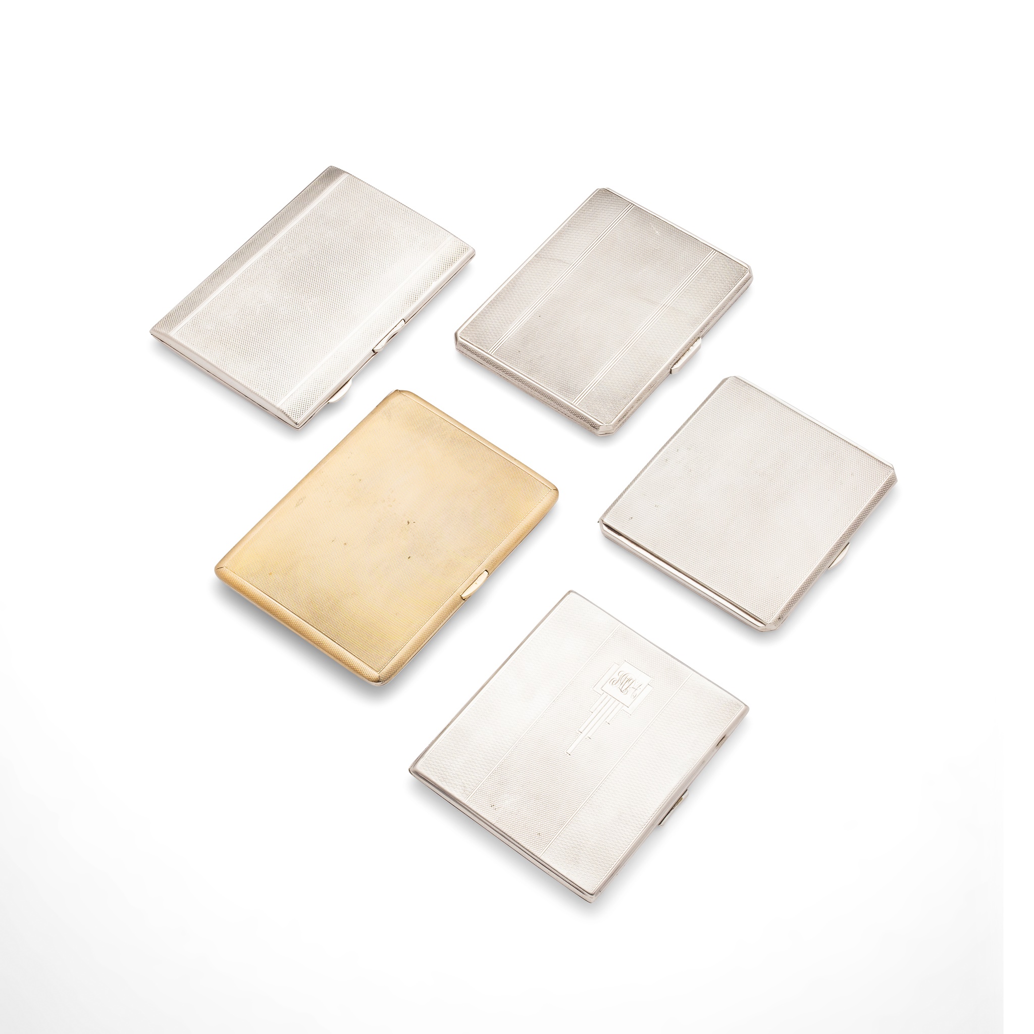 A collection of five 20th-century cigarette cases