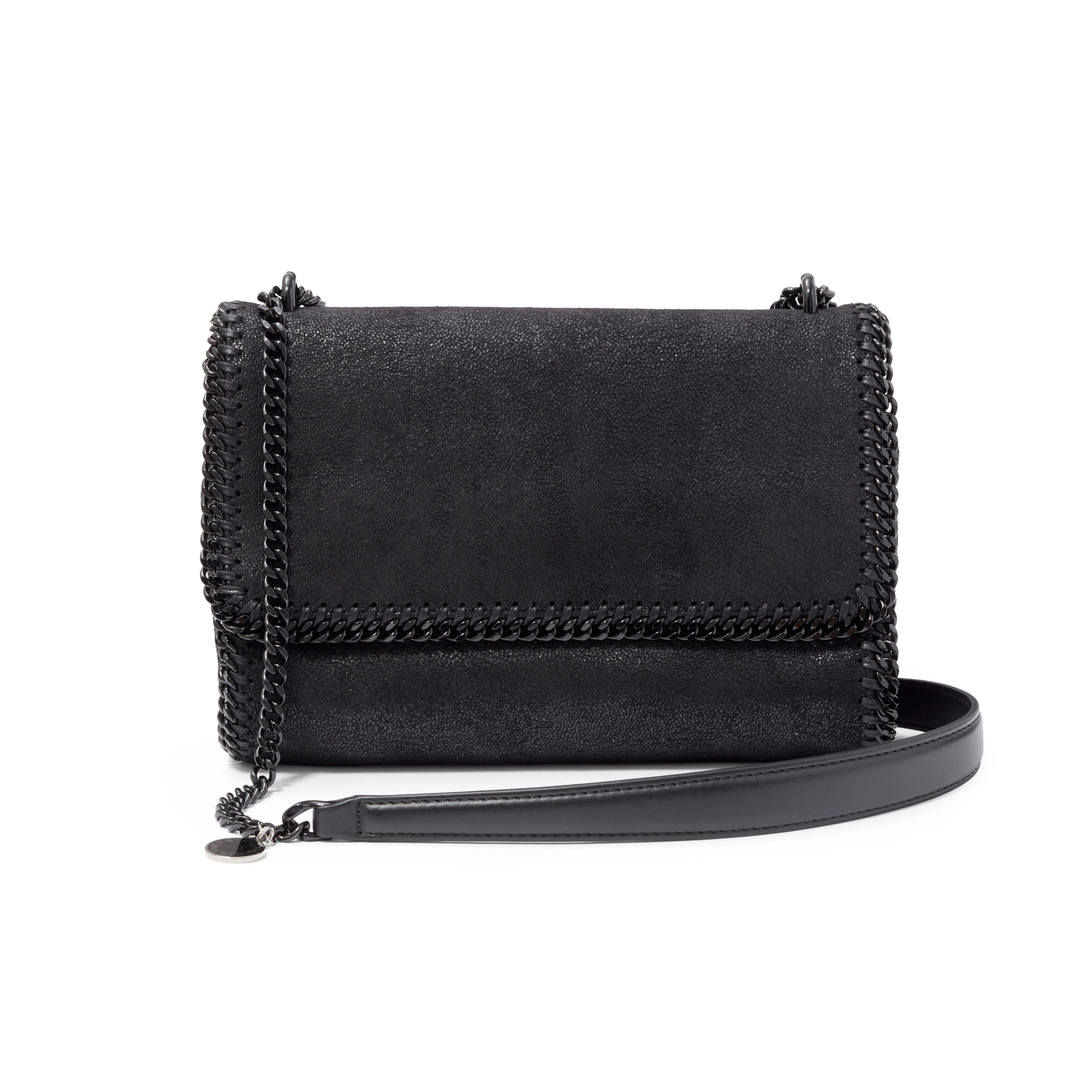 Stella McCartney: A Black Vegetarian Shaggy Deer Suede and Leather Fallabella Shoulder Bag