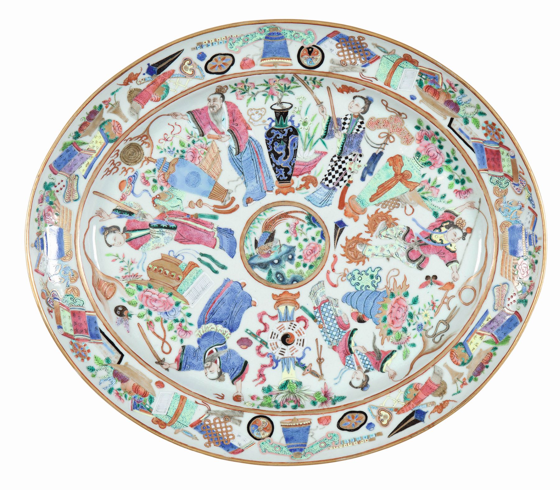 LARGE CHINESE FAMILLE ROSE OVAL DISH
