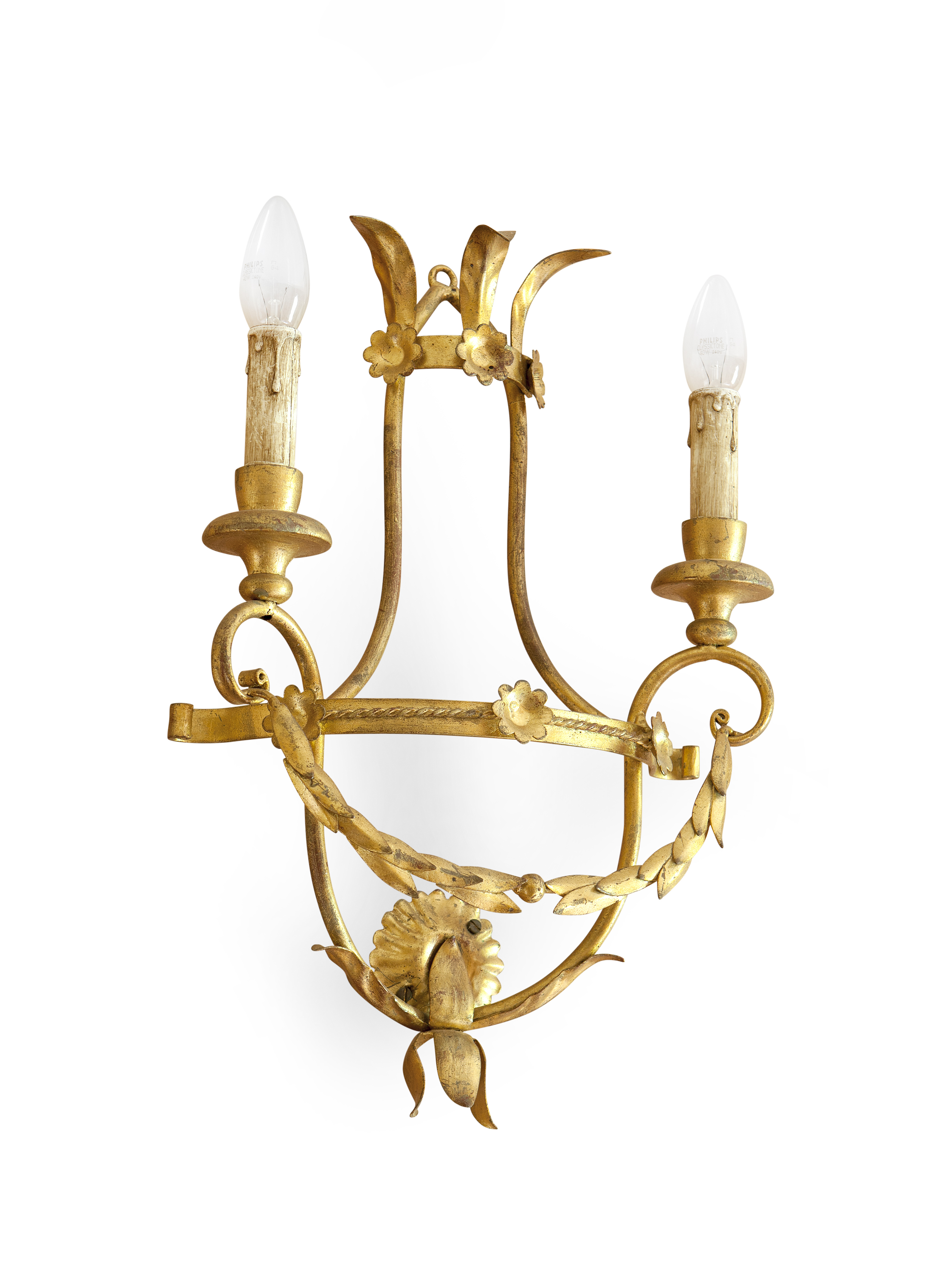 SET OF EIGHT NEOCLASSICAL STYLE GILT METAL WALL LIGHTS