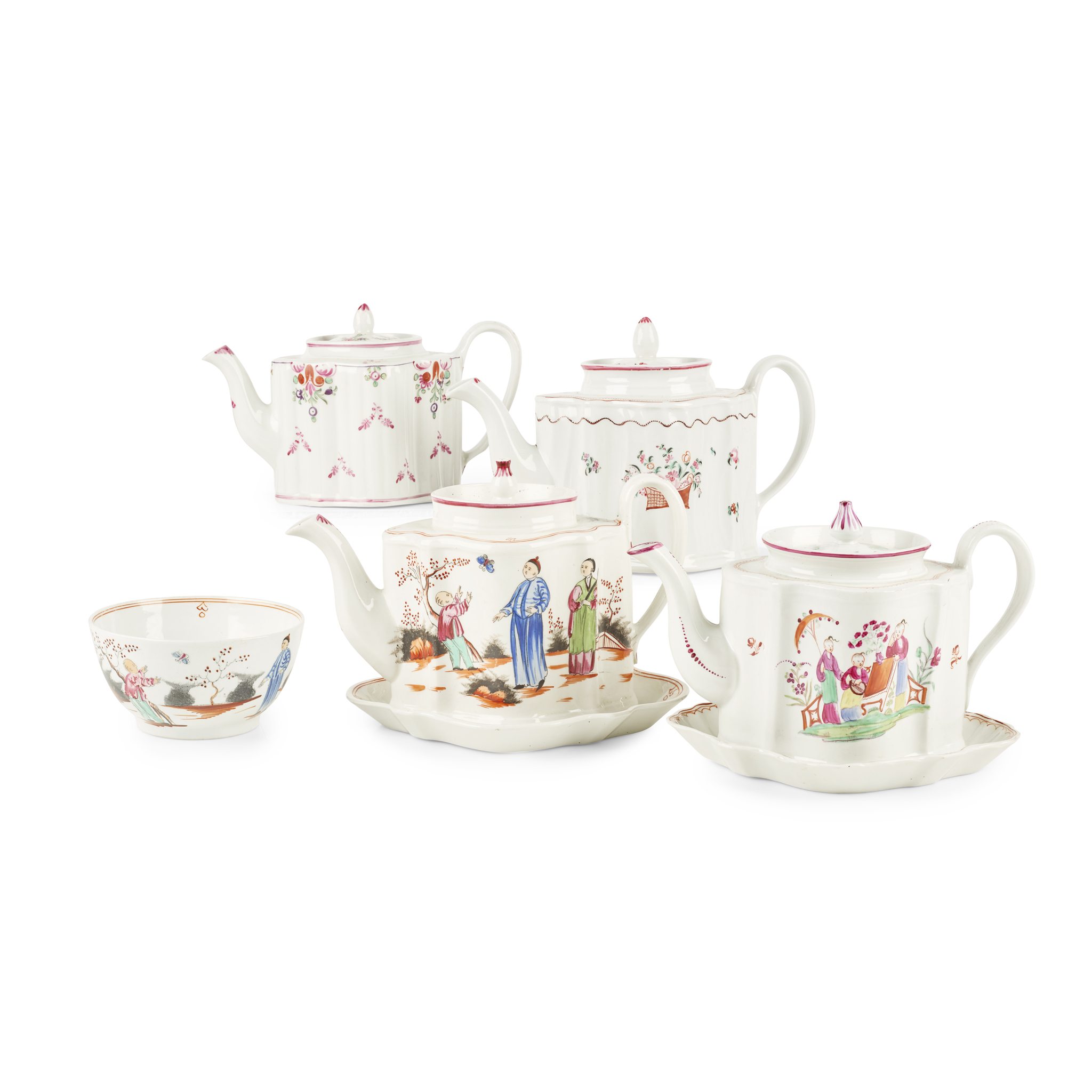 COLLECTION OF NEW HALL TEA POTS AND TEAWARE