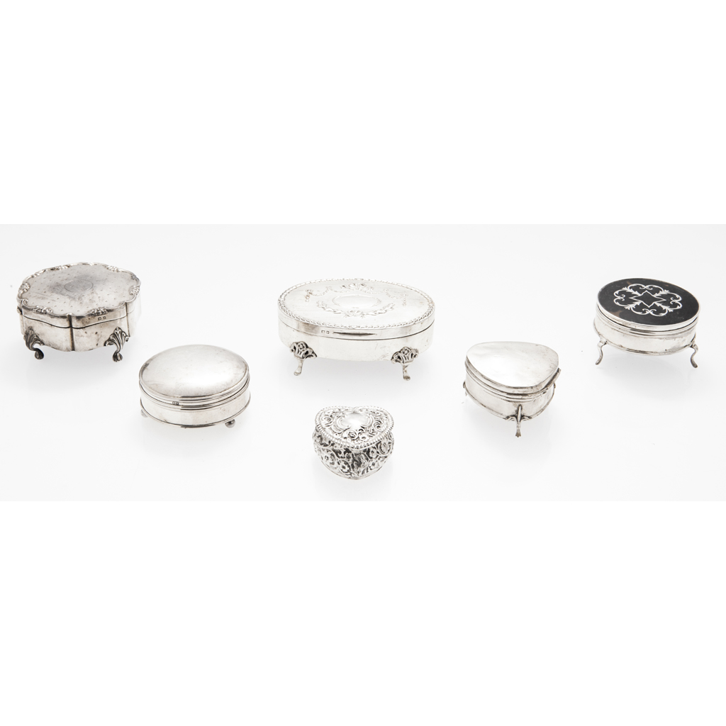 A group of six various small table jewellery boxes