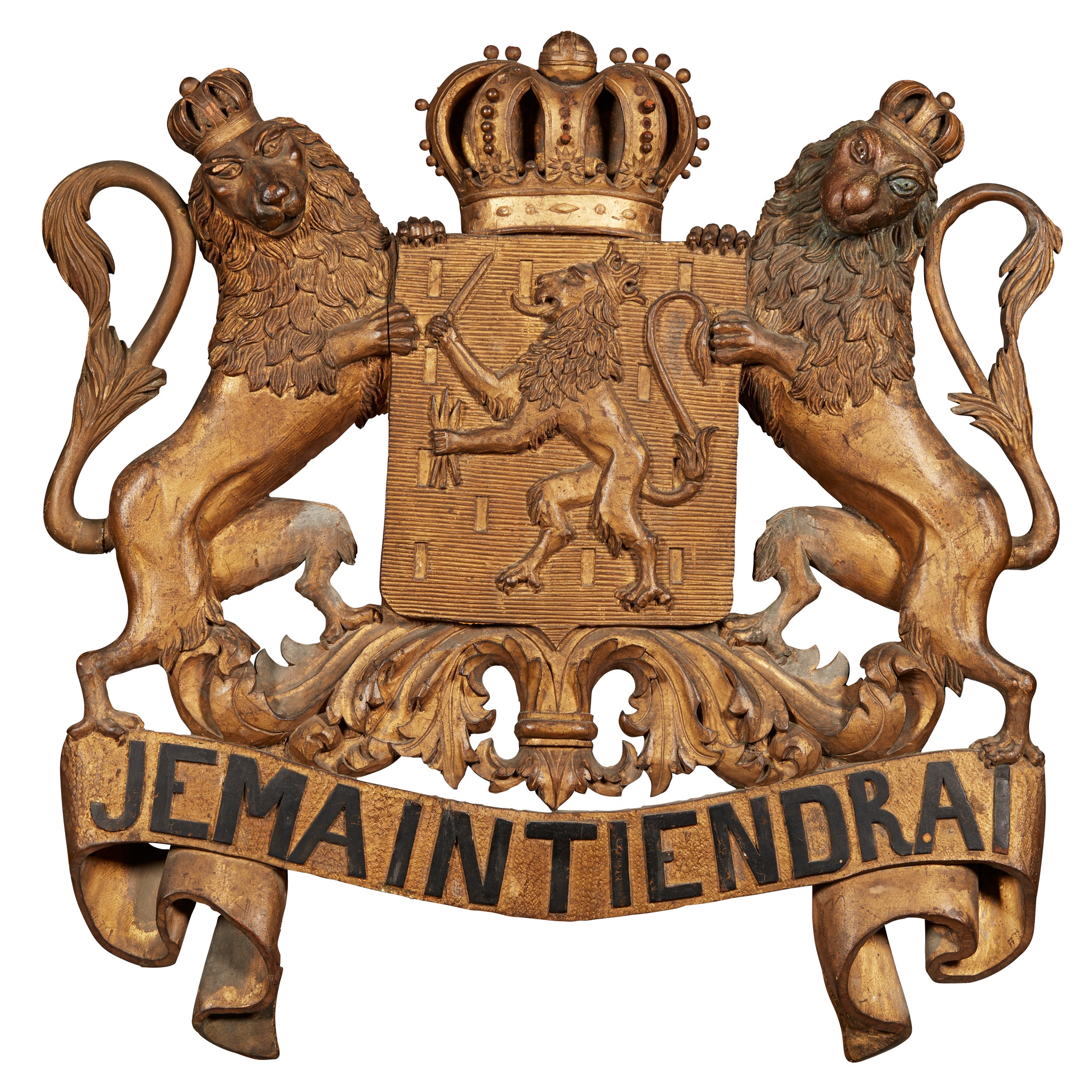 DUTCH CARVED AND PARCEL GILT ROYAL COAT-OF-ARMS