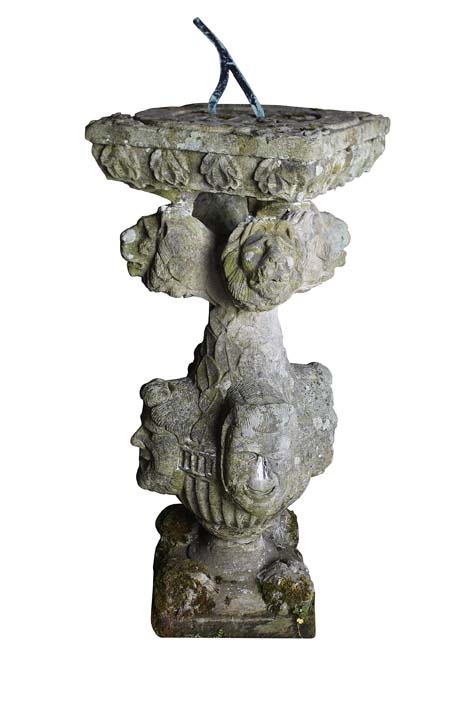 CARVED STONE AND BRONZE SUNDIAL