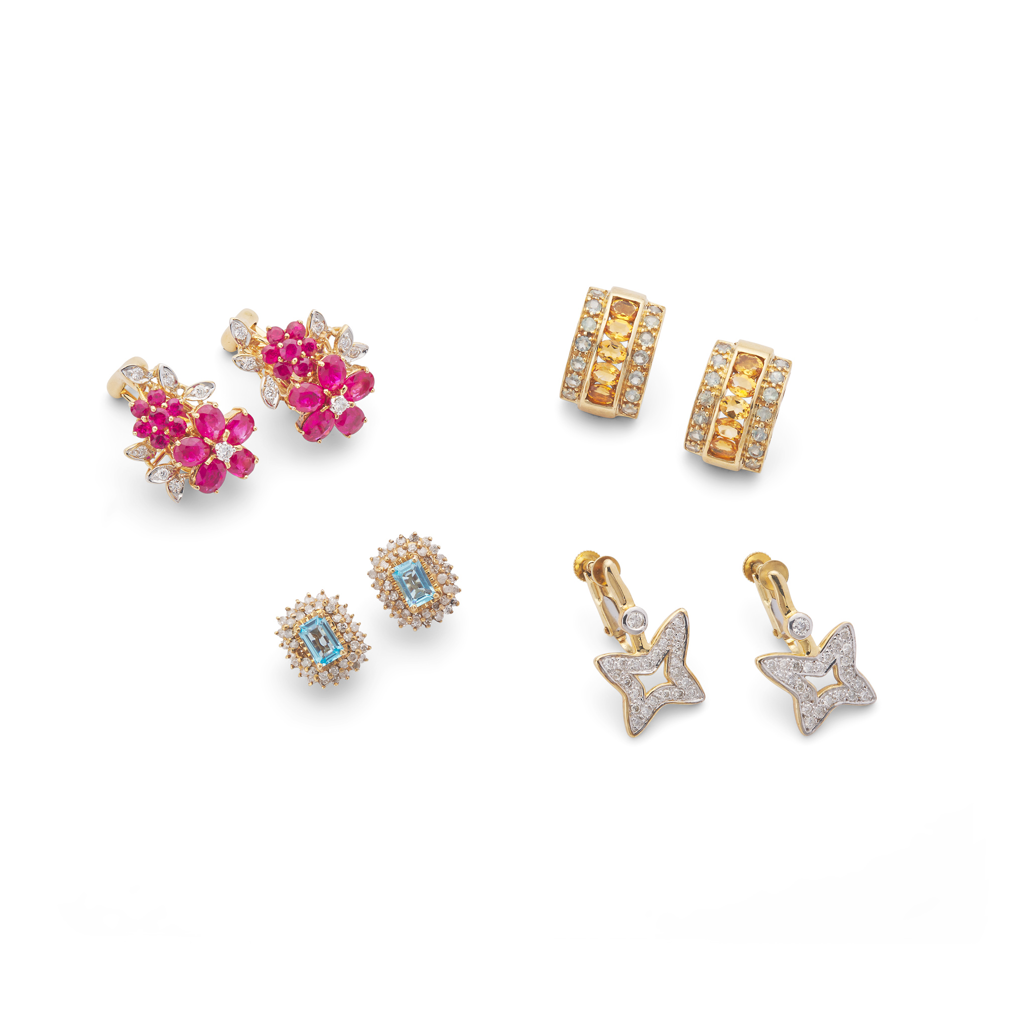 A collection of gem-set earrings