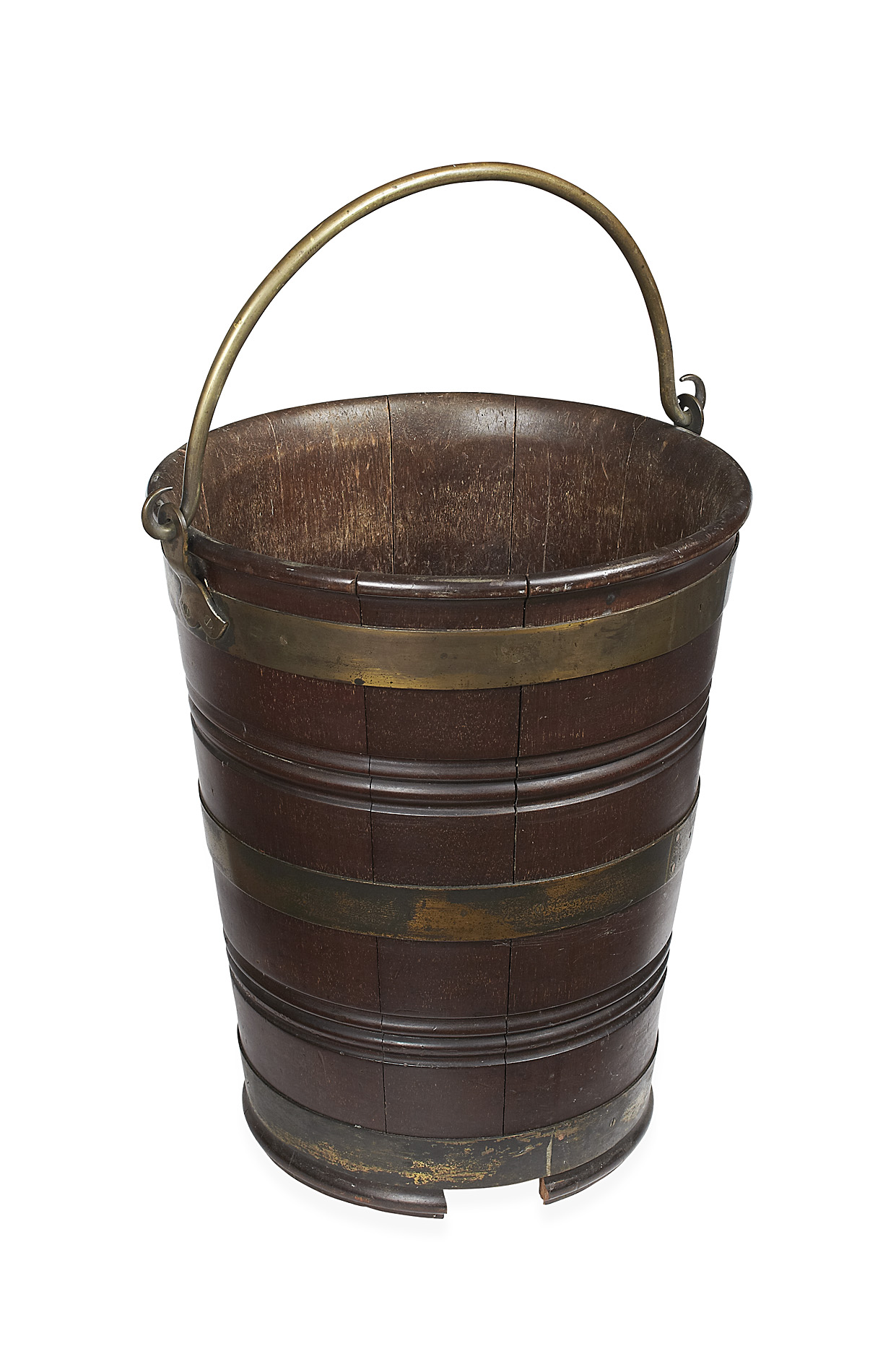 GEORGE III MAHOGANY BRASS BOUND PEAT BUCKET