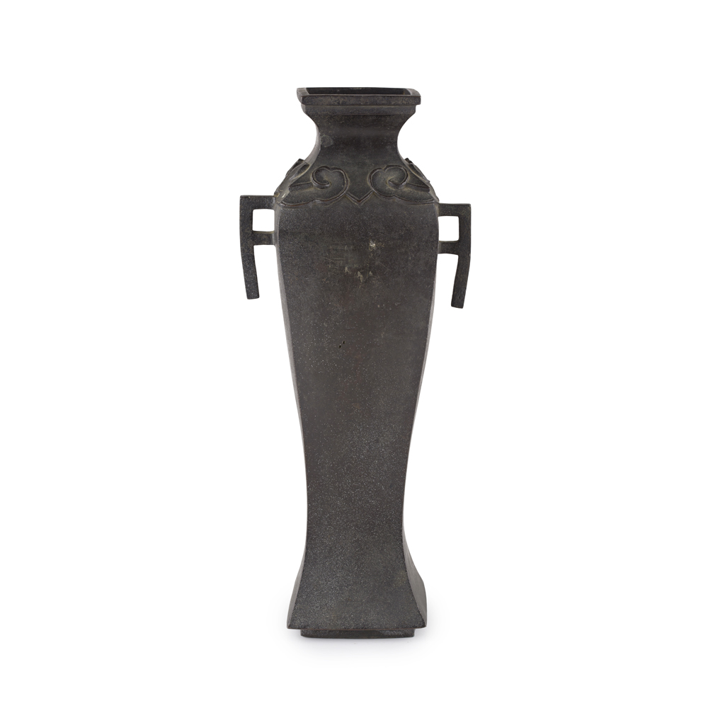 SQUARE-SECTION TWIN-HANDLE BRONZE VASE
