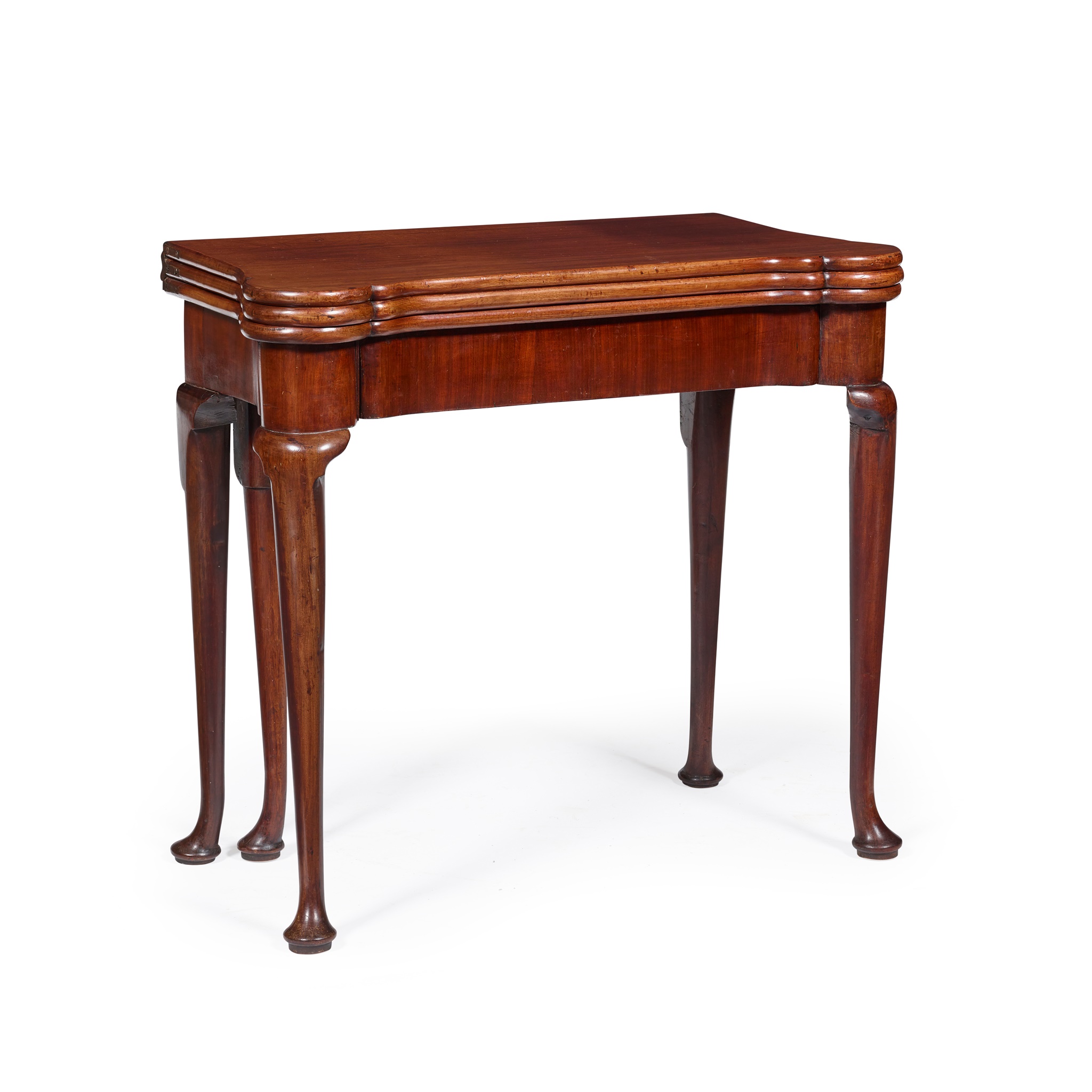 GEORGE II MAHOGANY TRIPLE FOLD TEA/ CARD TABLE
