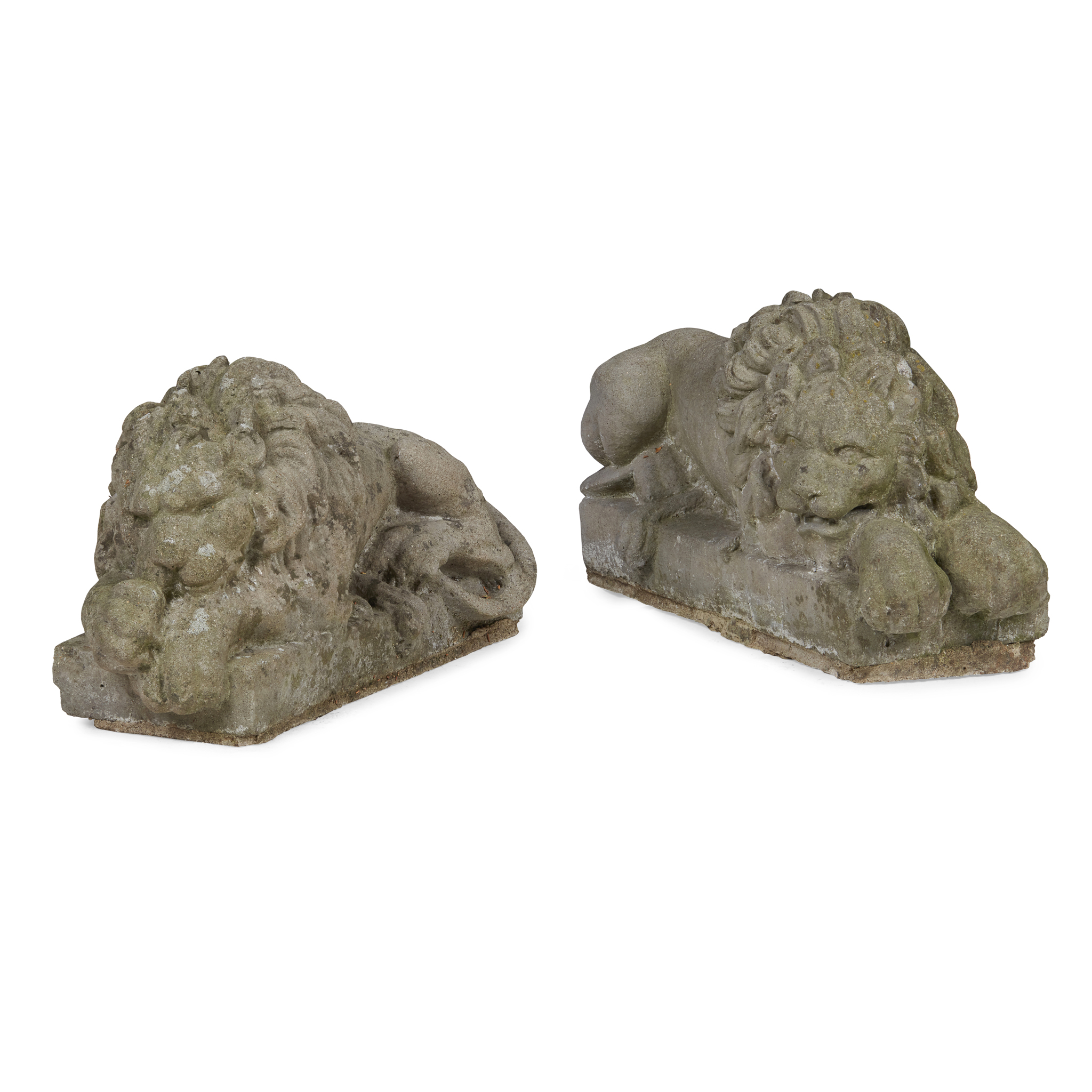 PAIR OF COMPOSITION STONE LIONS, AFTER CANOVA
