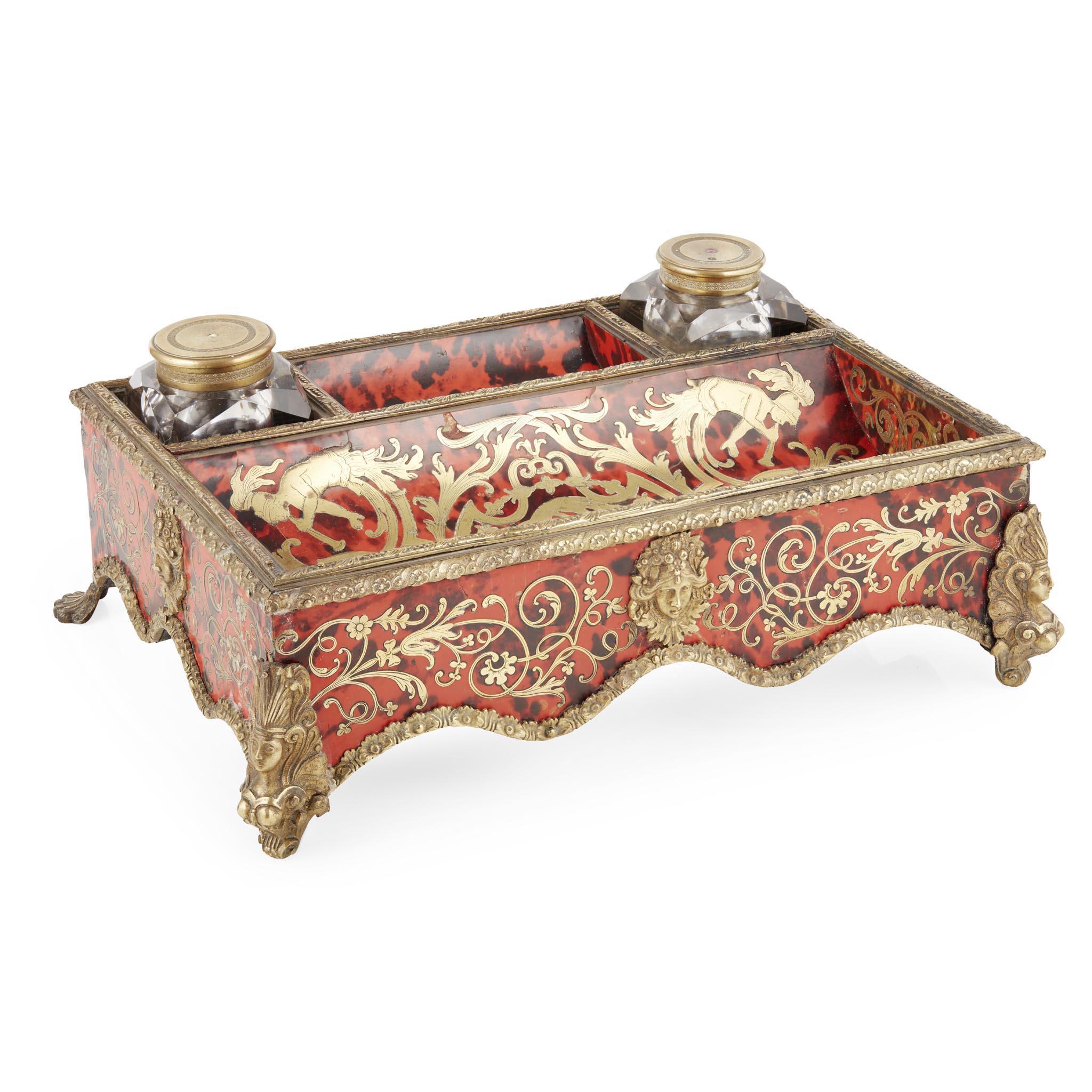 FRENCH RED TORTOISEHELL BOULLE MARQUETRY AND GILT METAL MOUNTED DESK STAND