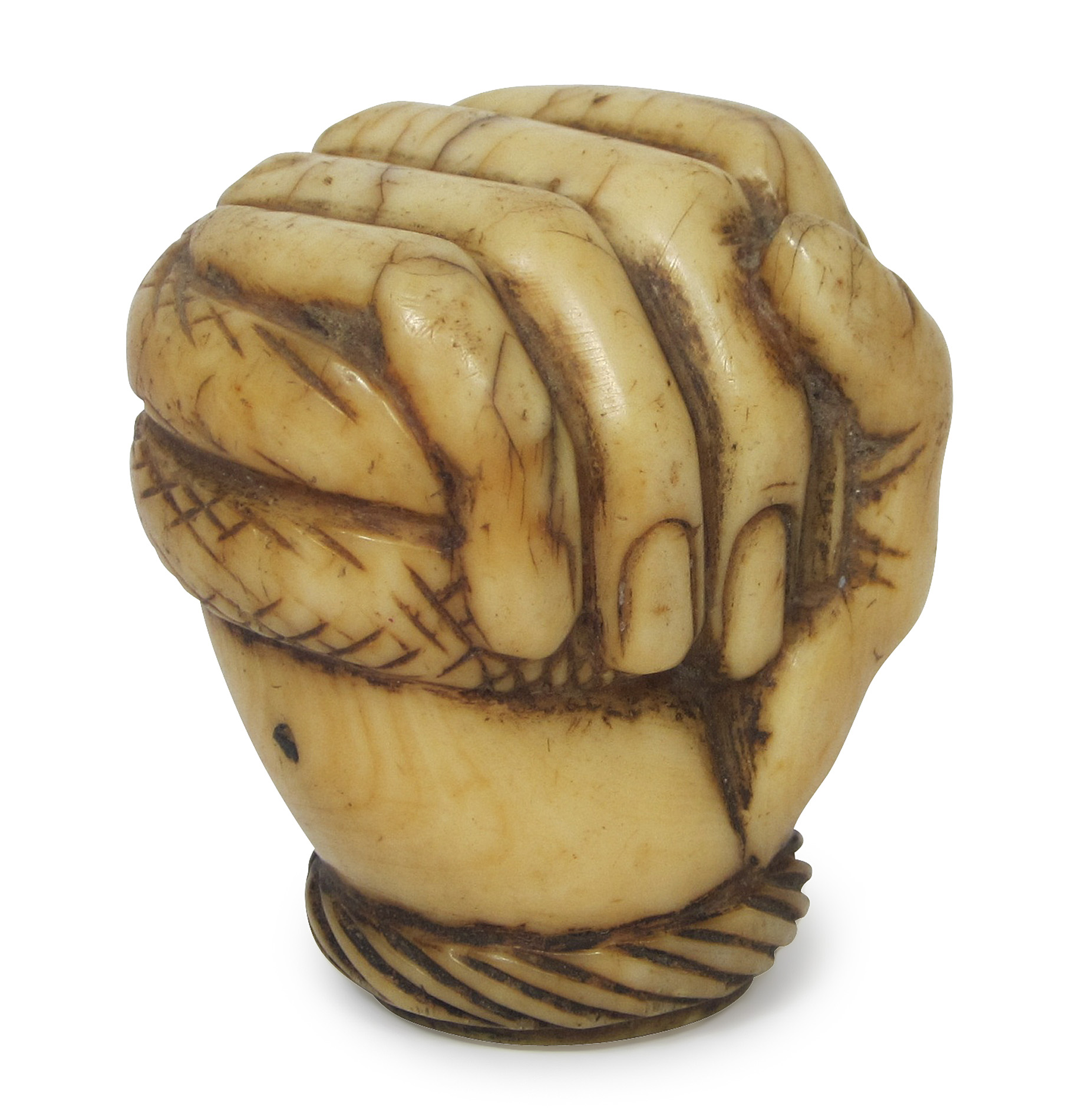 CARVED MARINE IVORY WALKING STICK HANDLE