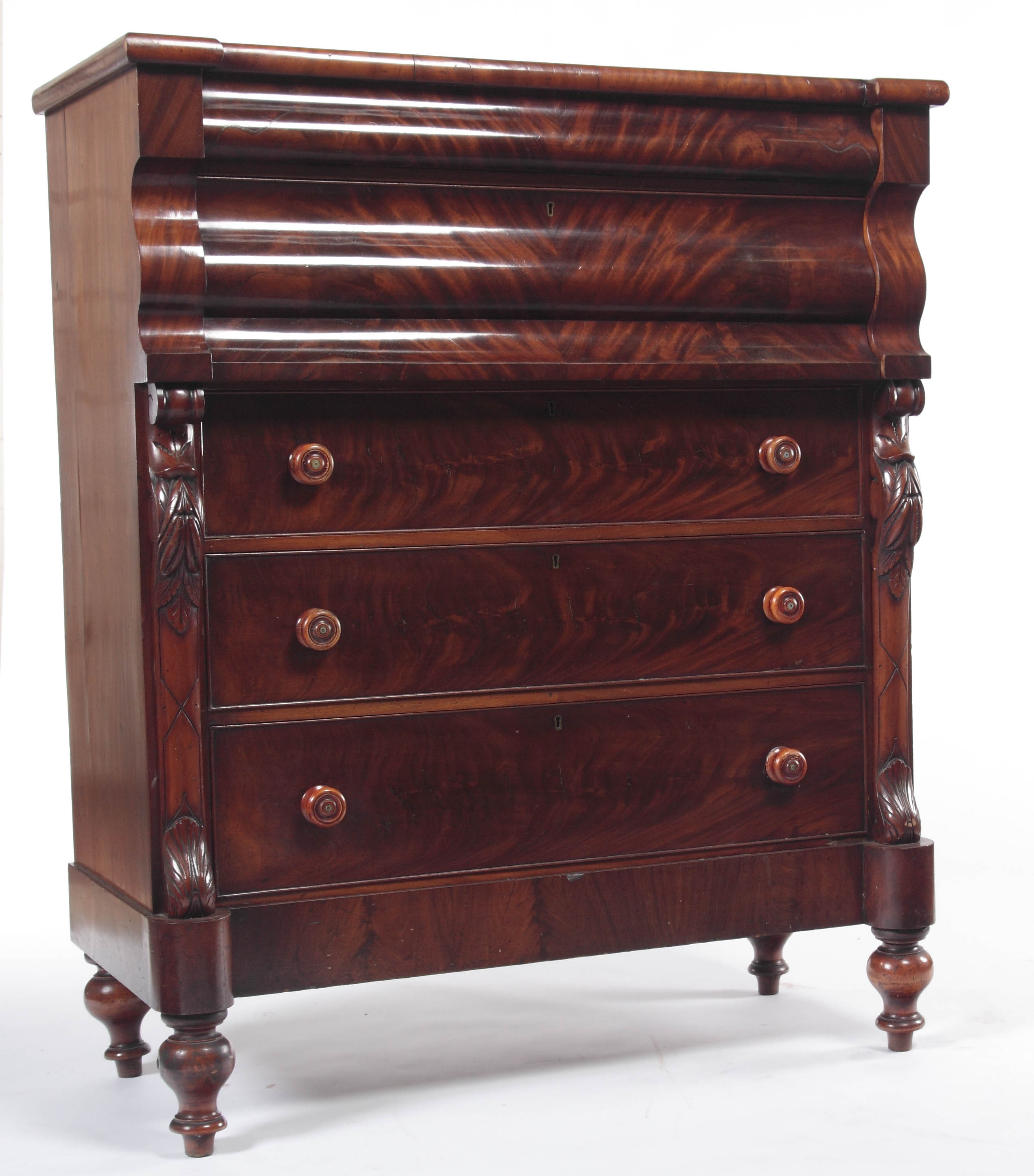A flame mahogany Scotch chest