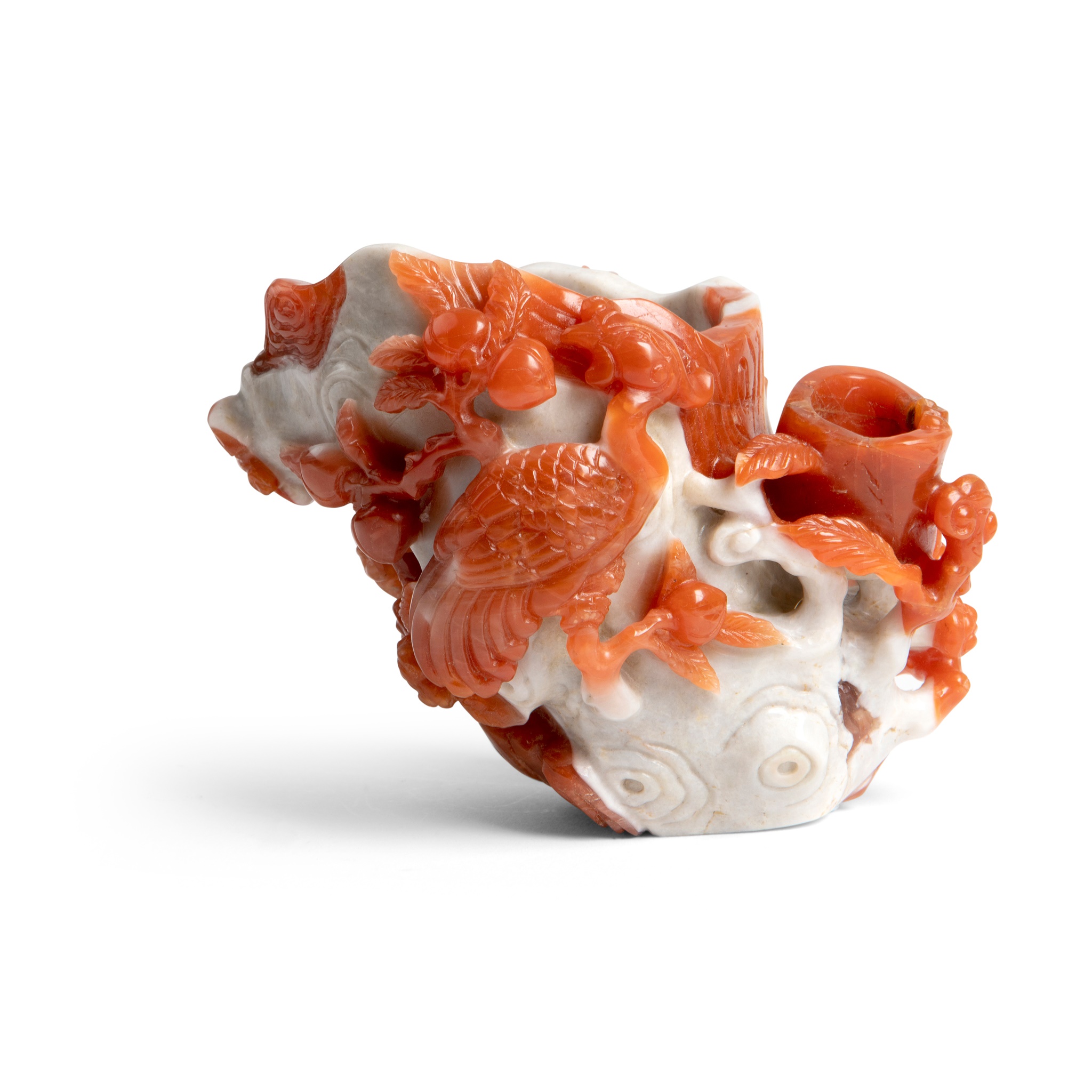 CARNELIAN AGATE 'PHOENIX AND PEACH' VASE