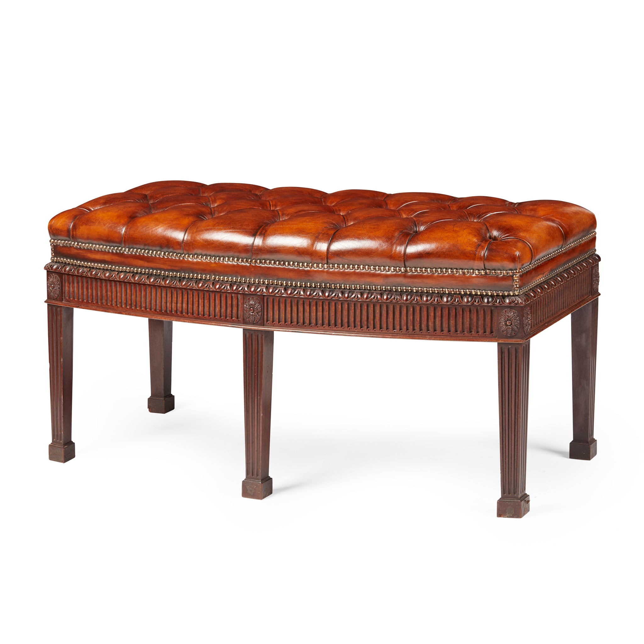 HEPPLEWHITE STYLE MAHOGANY LEATHER WINDOW SEAT