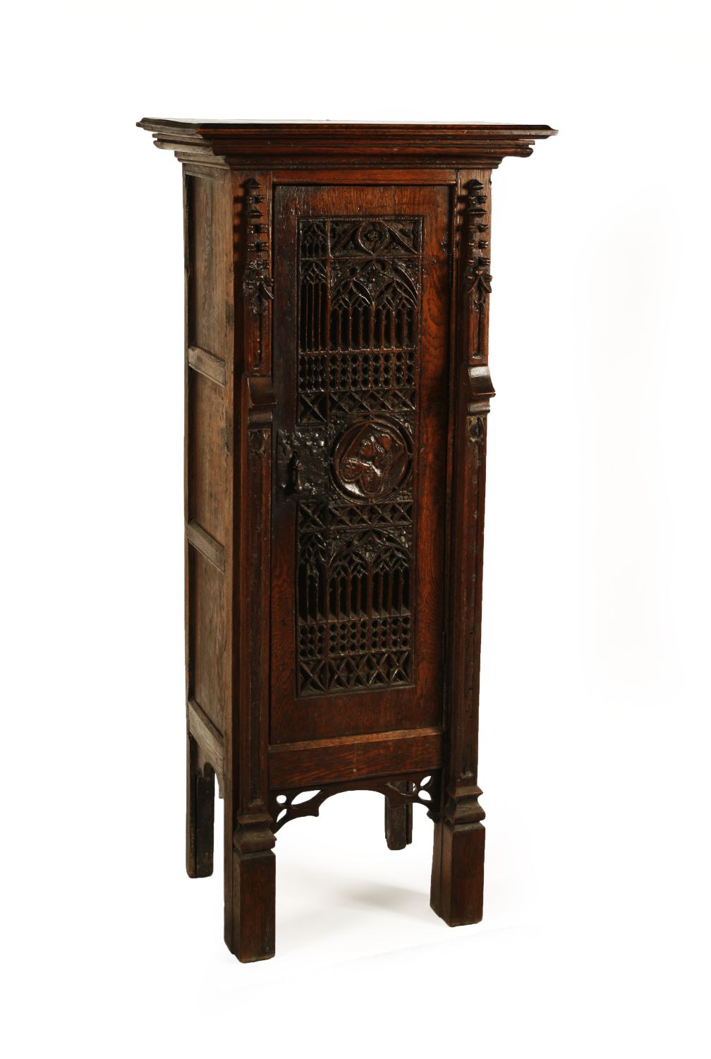 TALL OAK CARVED CABINET