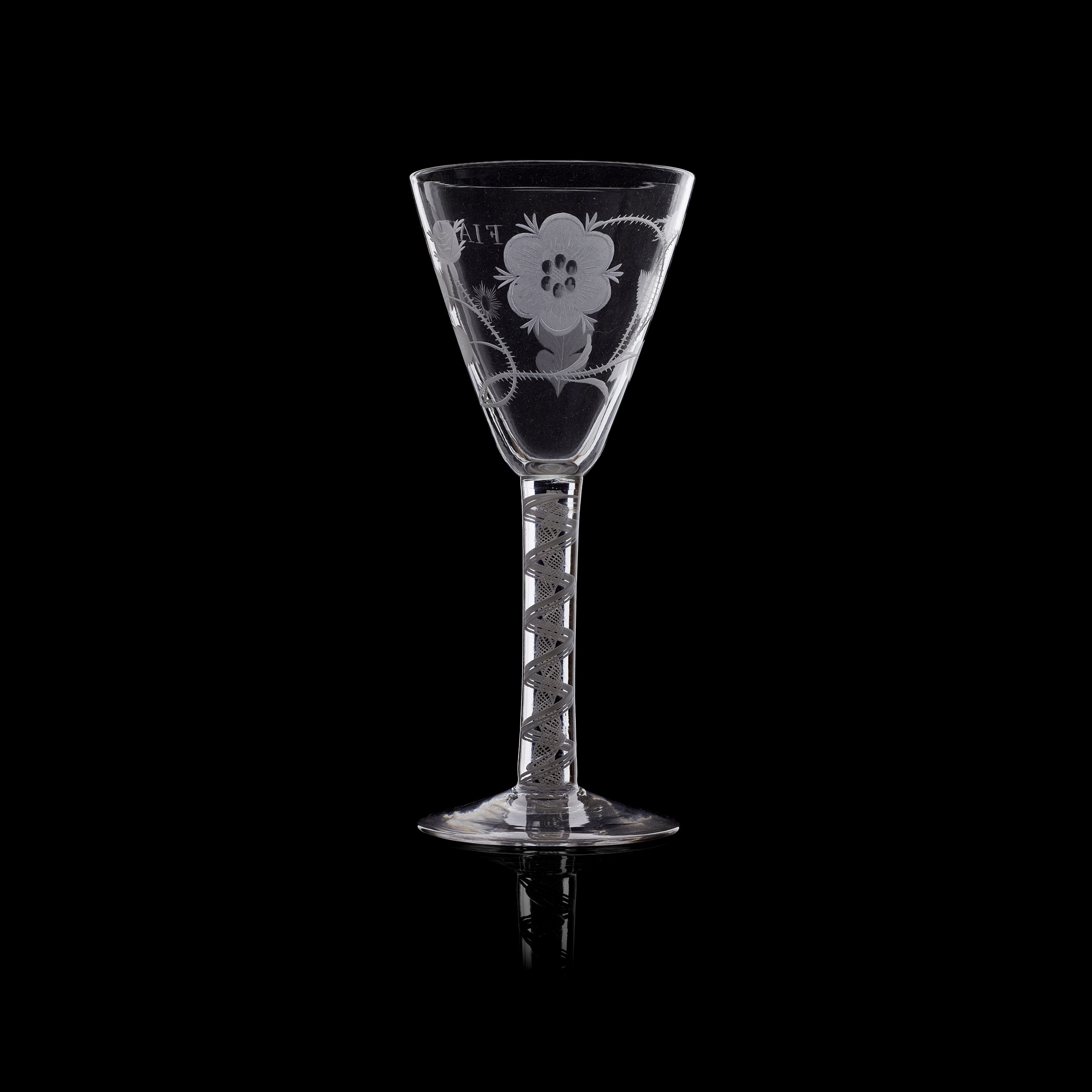 A LARGE 18TH-CENTURY JACOBITE WINE GLASS