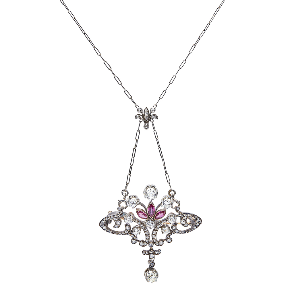 An early 20th century ruby and diamond set pendant