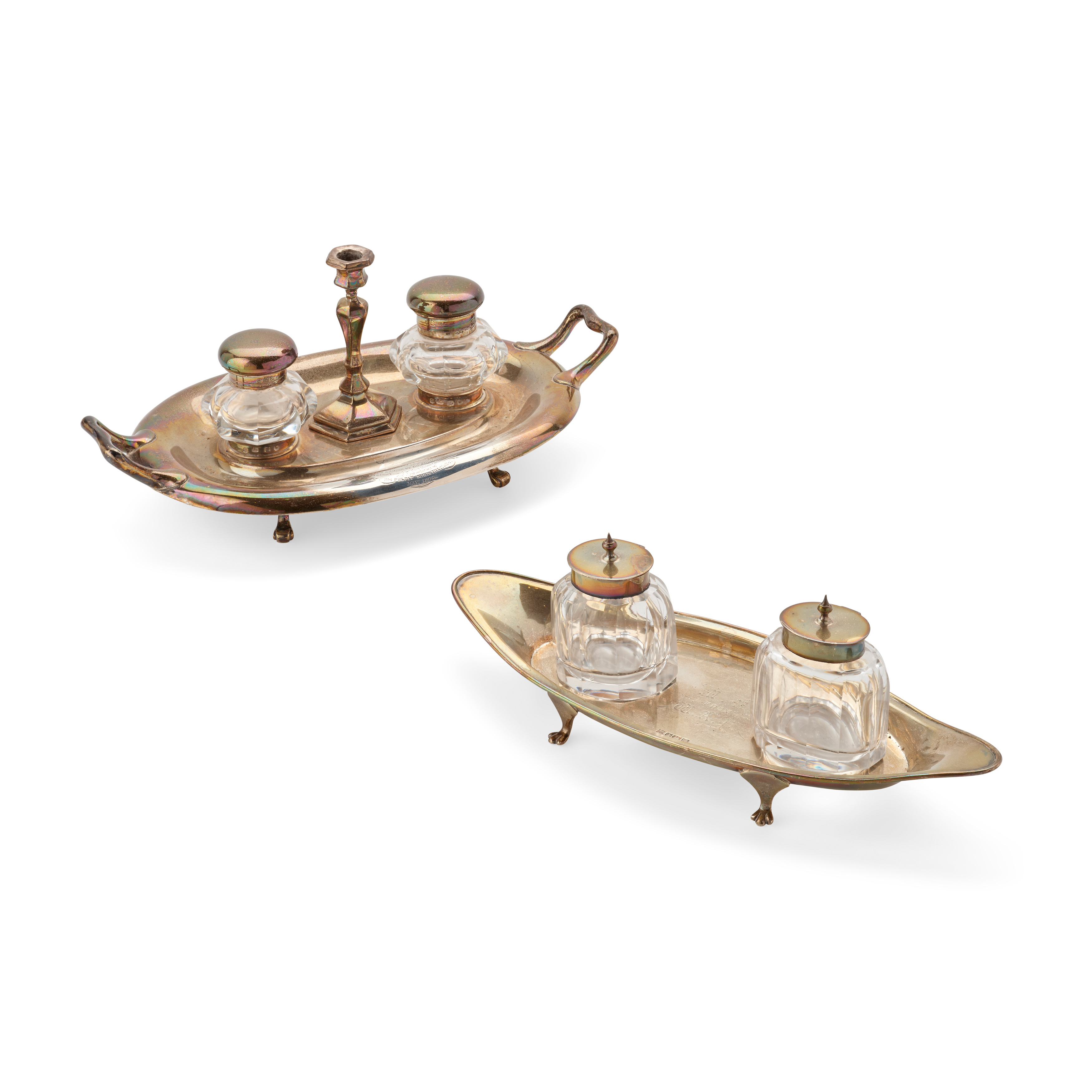 A VICTORIAN TWIN-HANDLED INK STAND