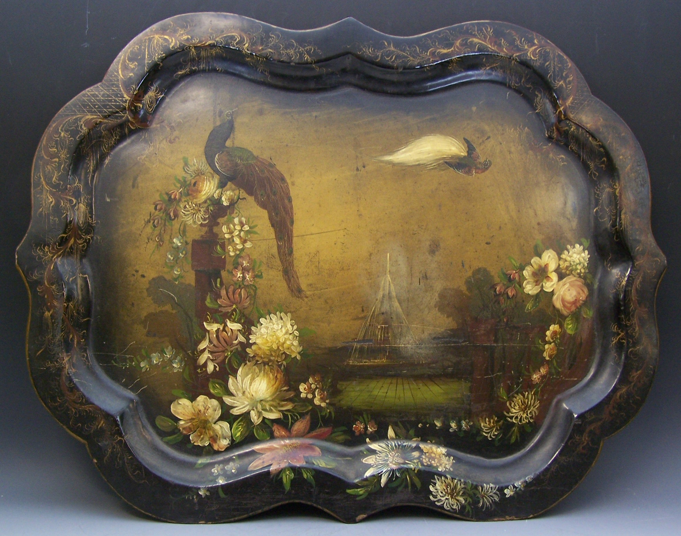 A Victorian papier mache tray,