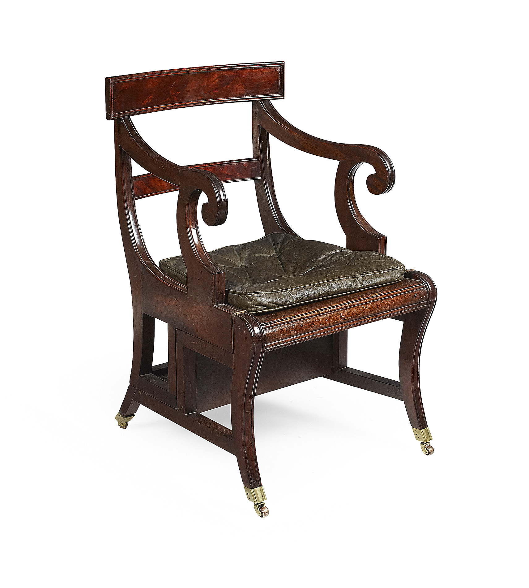 REGENCY STYLE MAHOGANY METAMORPHIC LIBRARY ARMCHAIR