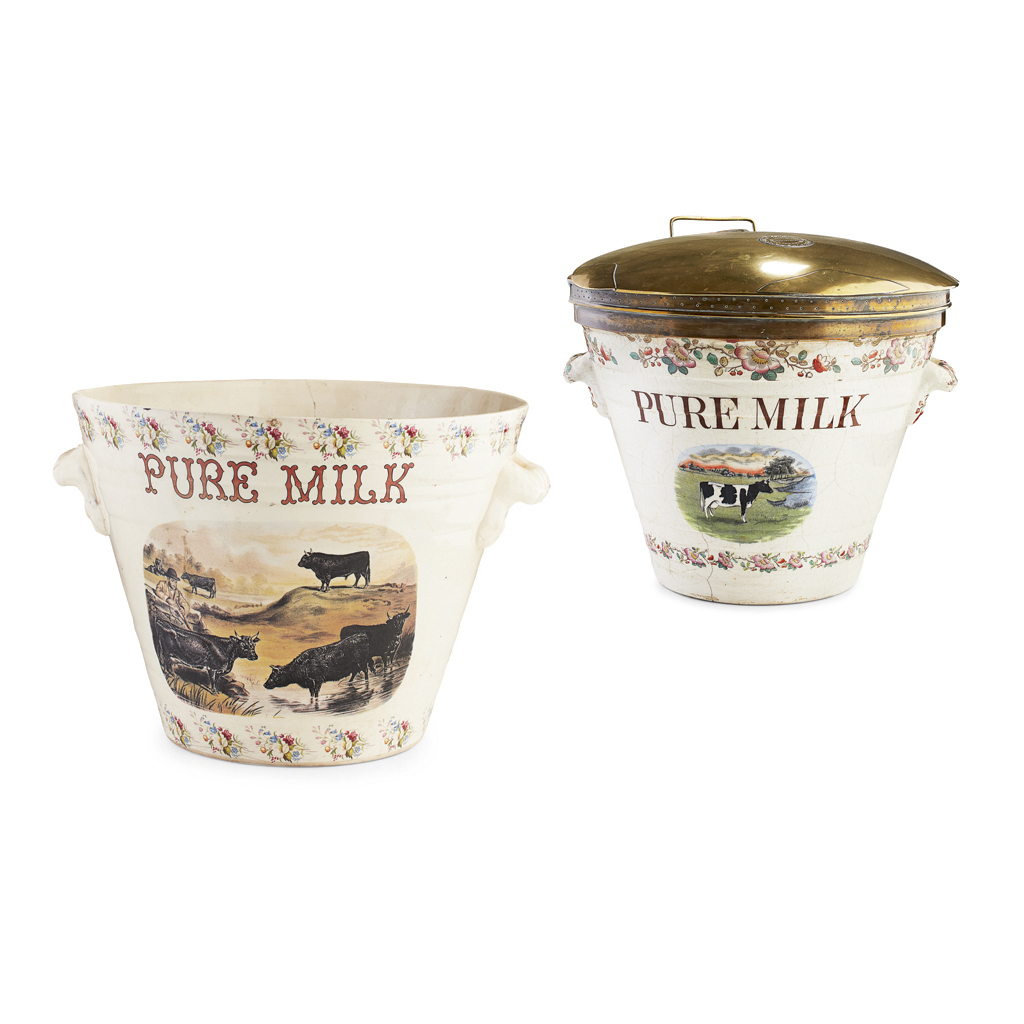 TWO VICTORIAN EARTHENWARE MILK PAILS