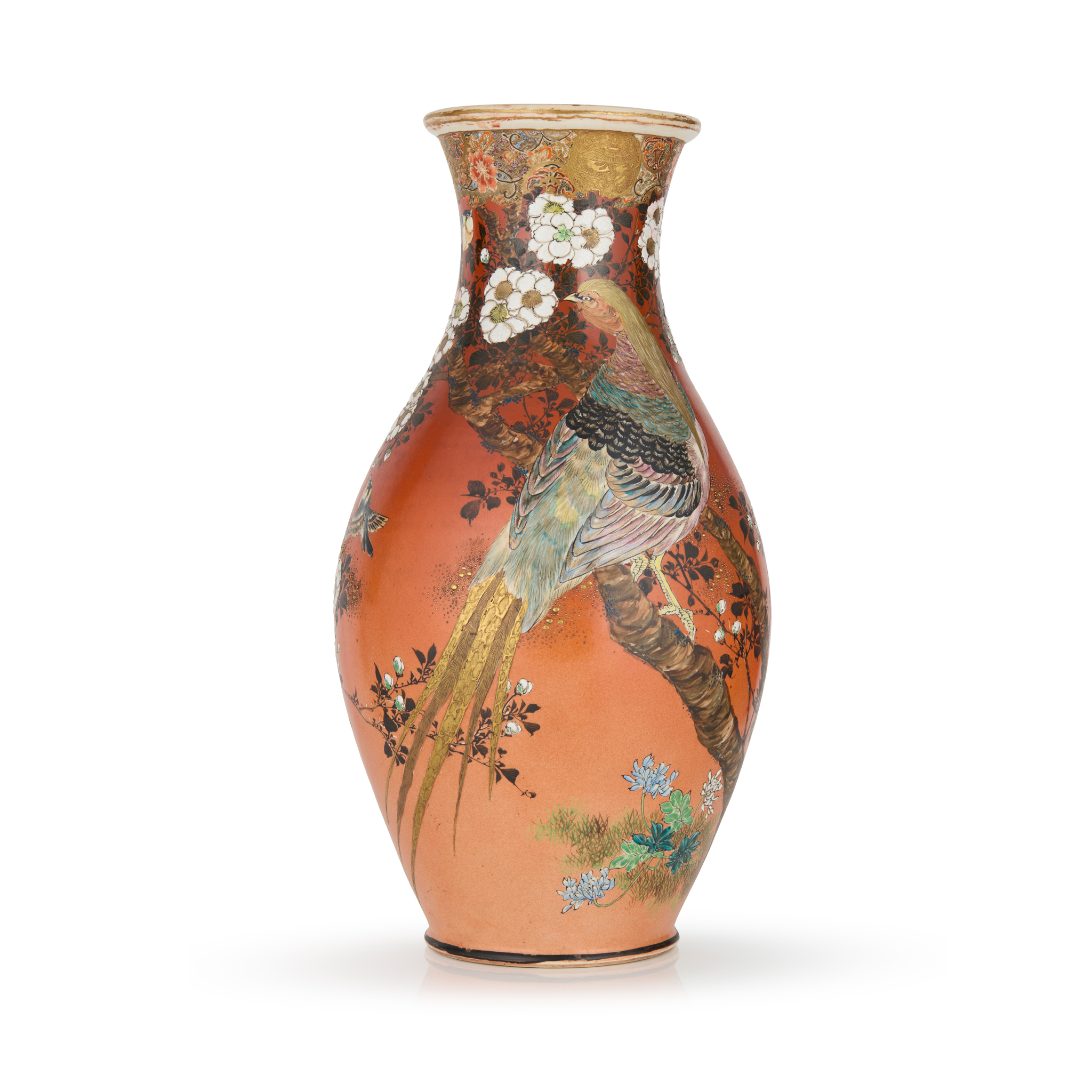 LARGE JAPANESE SATSUMA 'PHEASANT' VASE