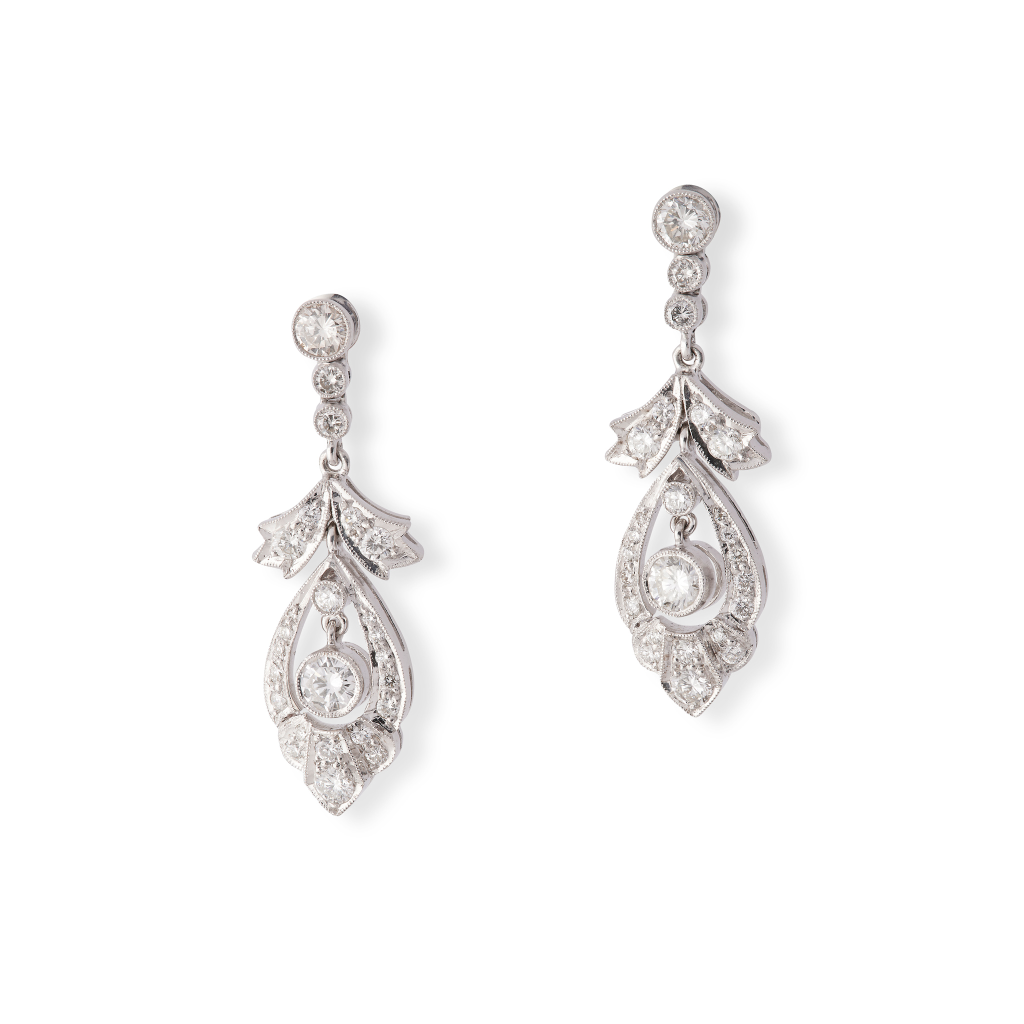 A pair of diamond pendent earrings