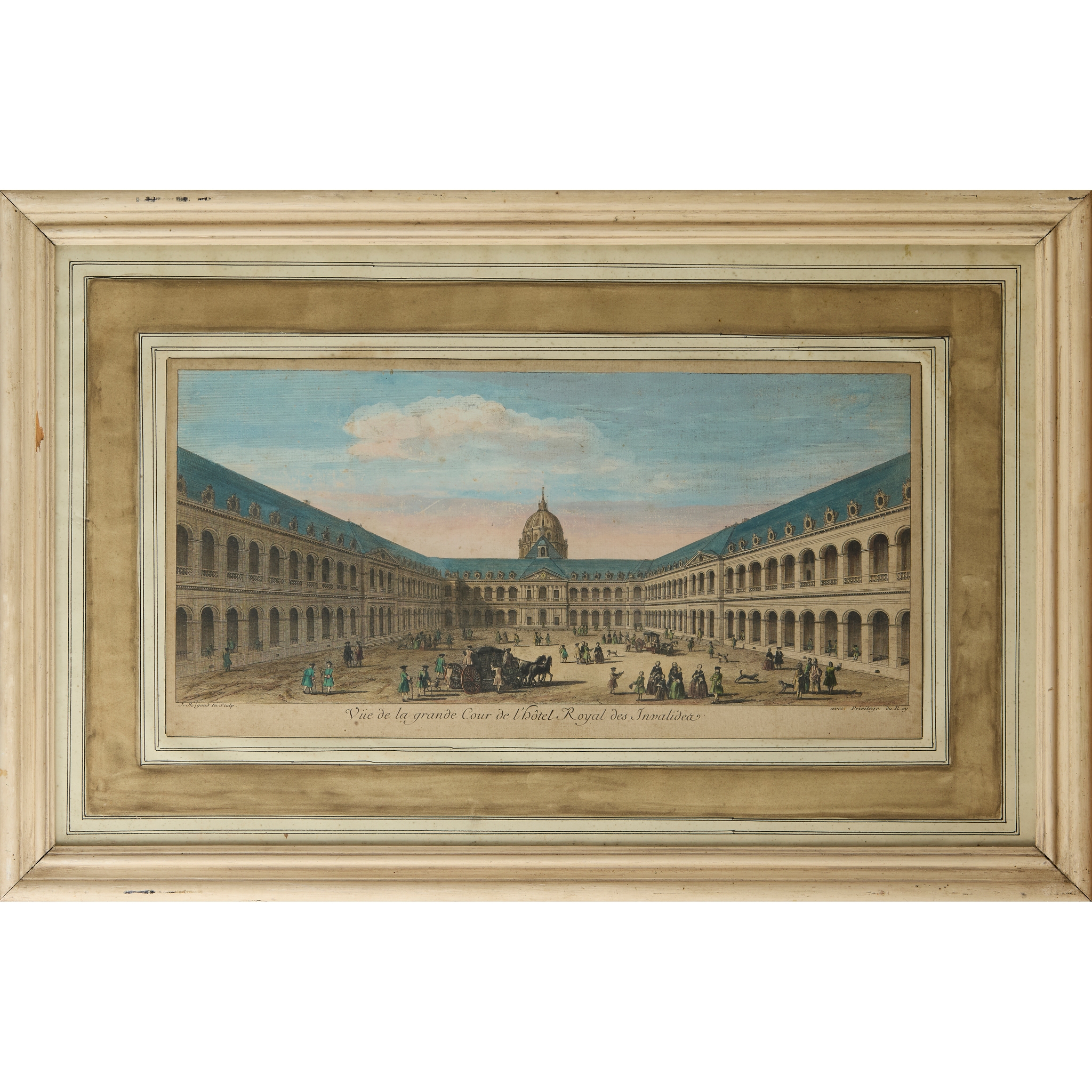 GROUP OF SIX FRENCH HAND-COLOURED ENGRAVINGS, THE FRAMES BY COLEFAX & FOWLER
