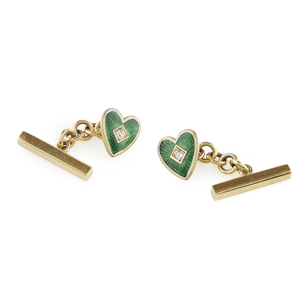 A pair of enamel heart shaped cufflinks