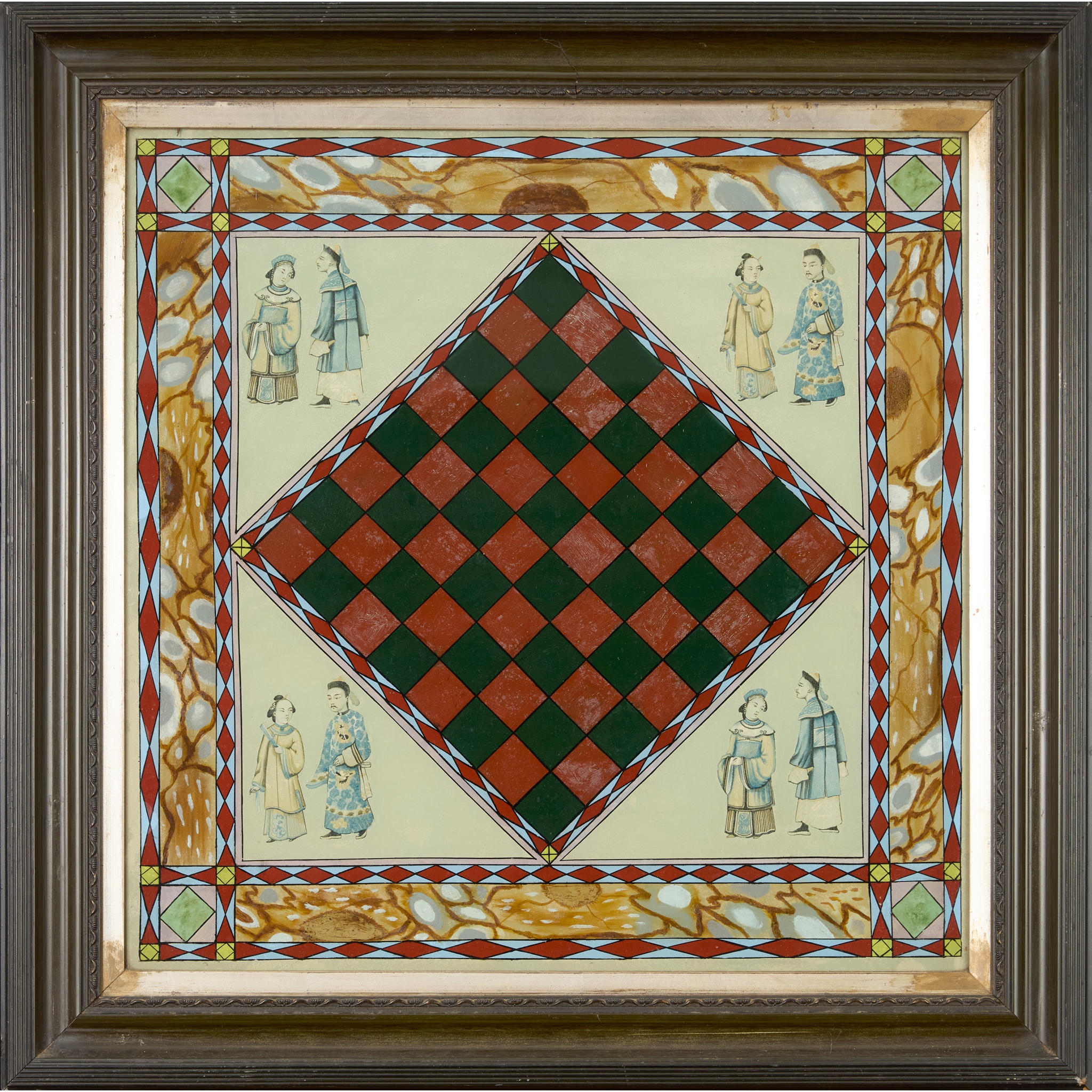 GROUP OF FOUR SCOTTISH VERRE EGLOMISÉ TAVERN CHESSBOARDS