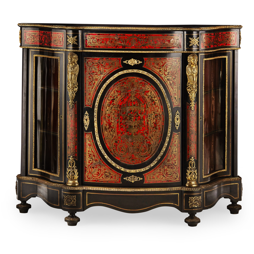 VICTORIAN BOULLE MARQUETRY AND EBONISED SIDE CABINET