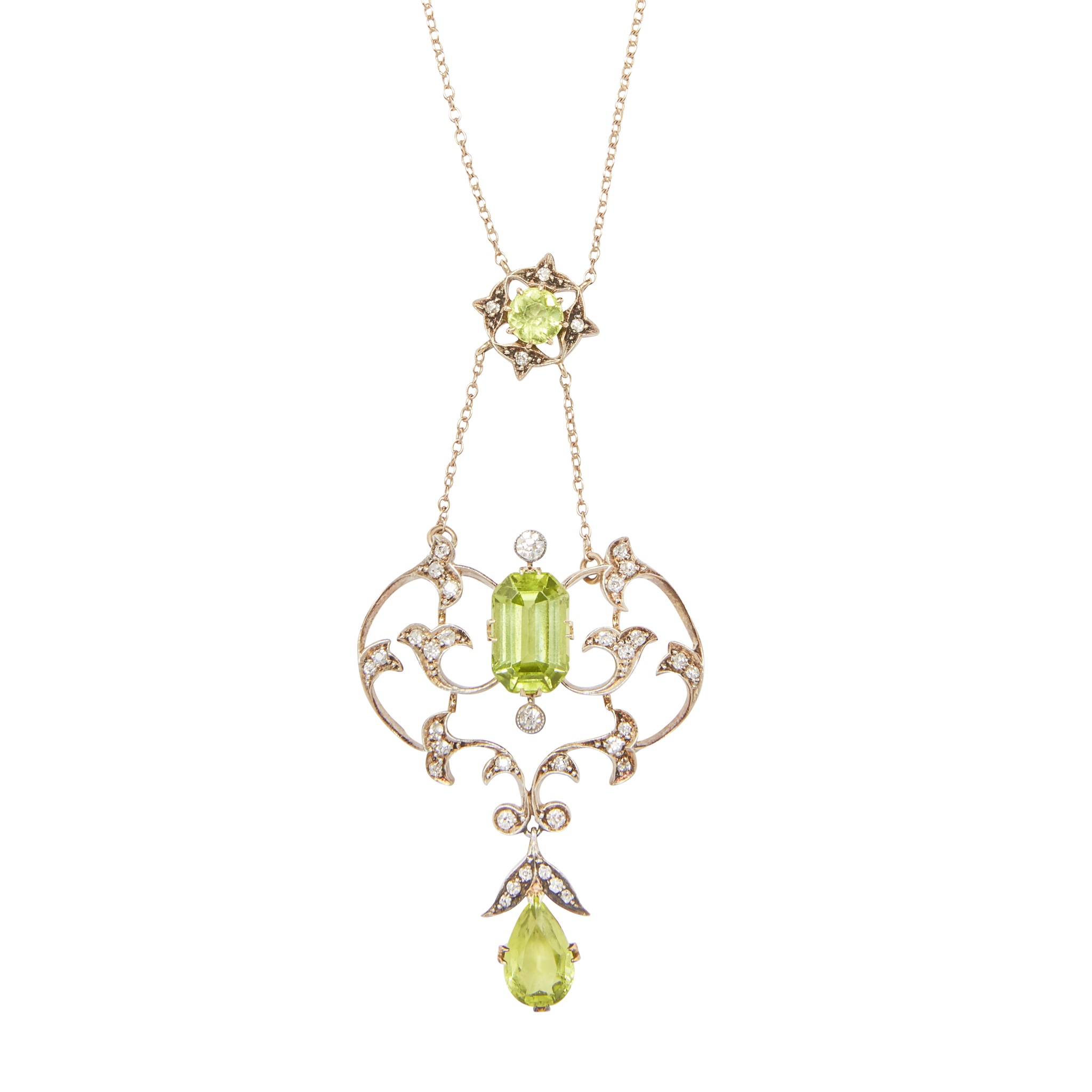 A Belle Époque diamond and peridot set pendant