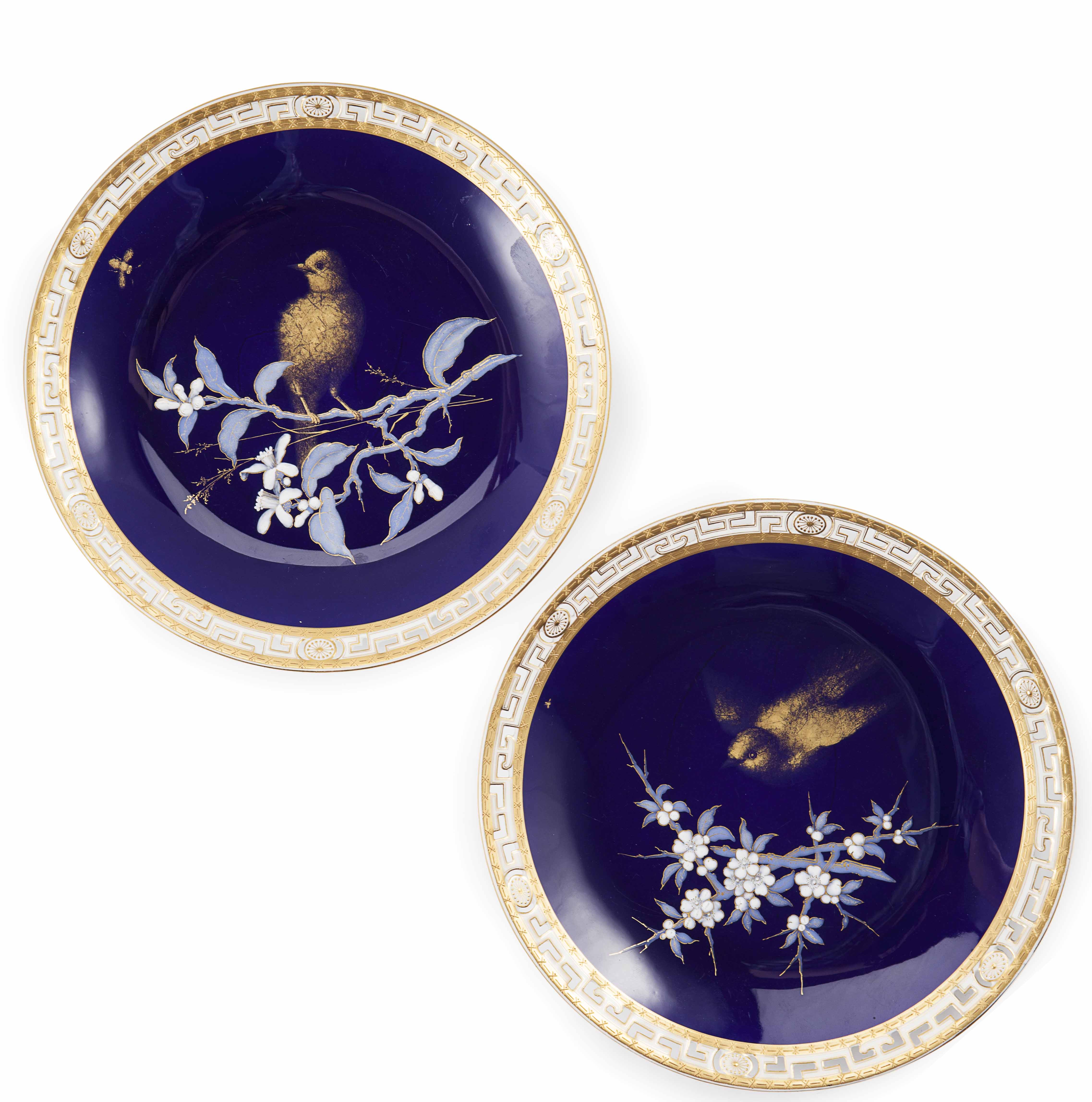 PAIR OF MINTONS PAINTED AND PÂTE-SUR-PÂTE PLATES, POSSIBLY BY DESIRE LEROY