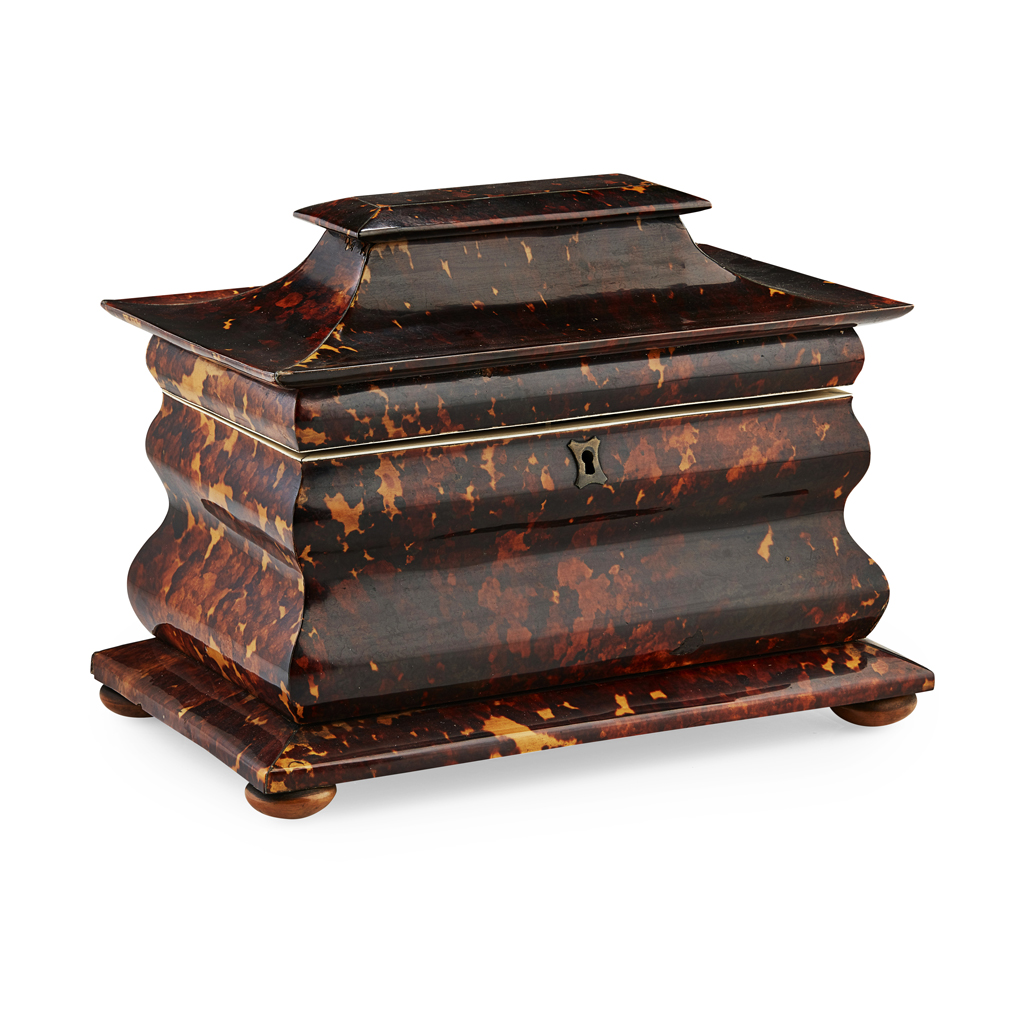 EARLY VICTORIAN TORTOISESHELL TEA CADDY