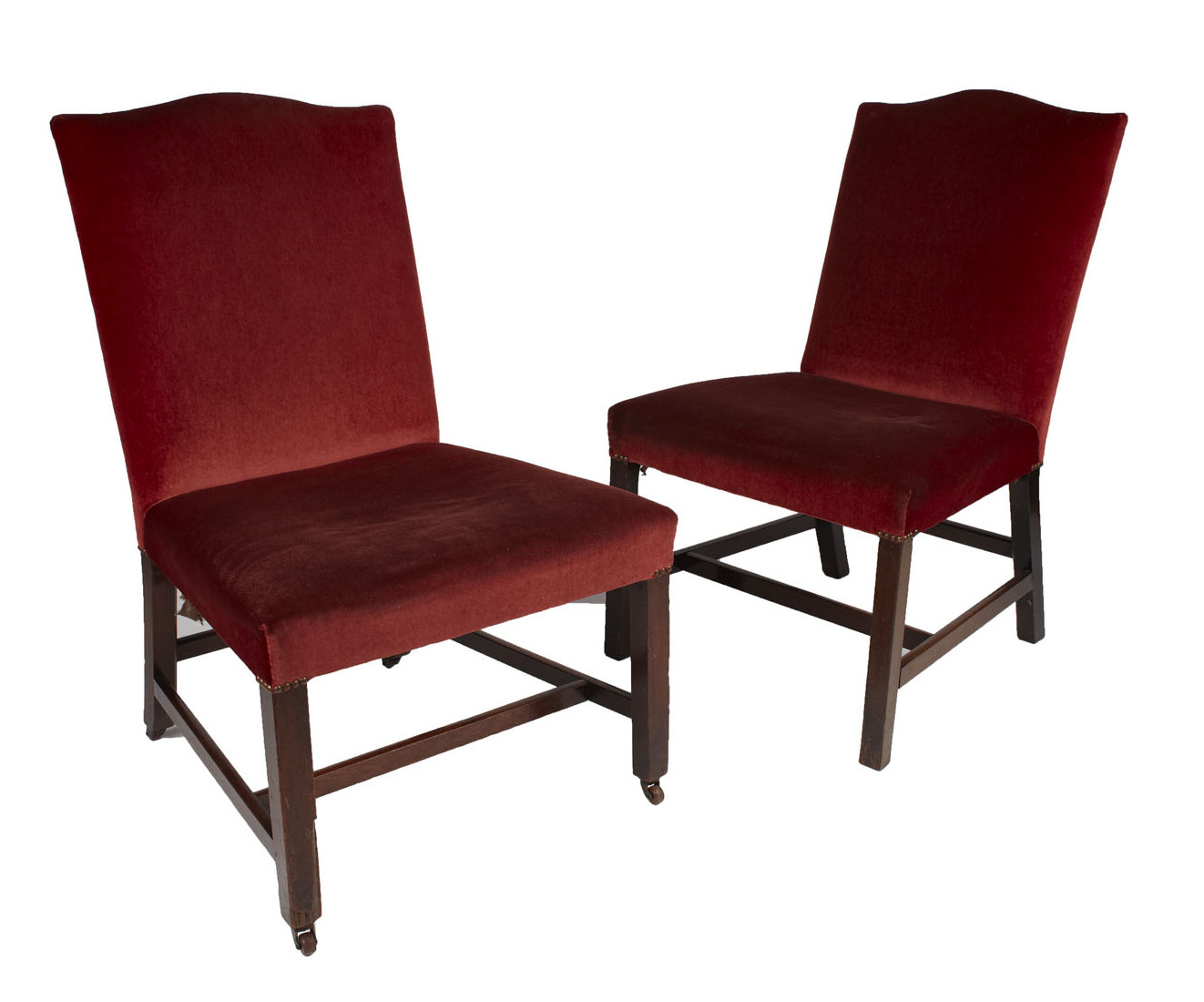 A pair of George III mahogany and upholstered side chairs