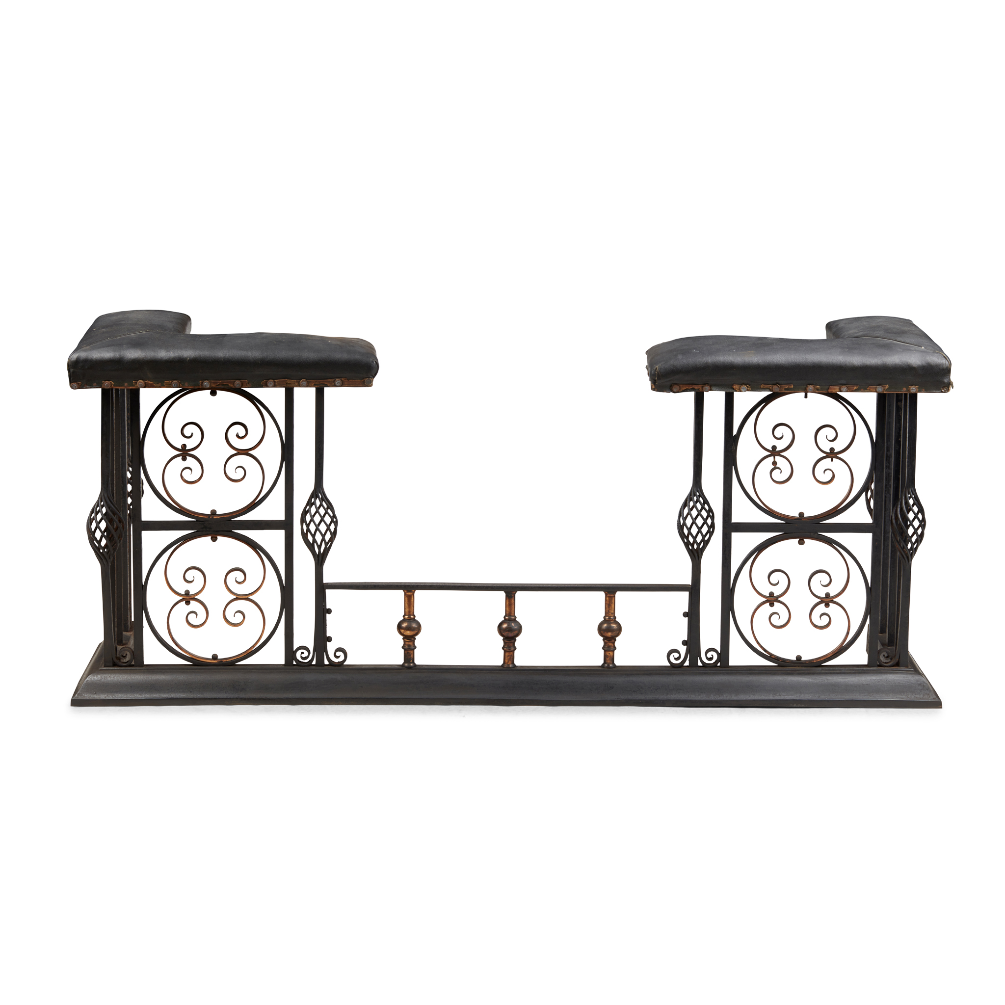 EDWARDIAN WROUGHT IRON AND BRASS CLUB FENDER