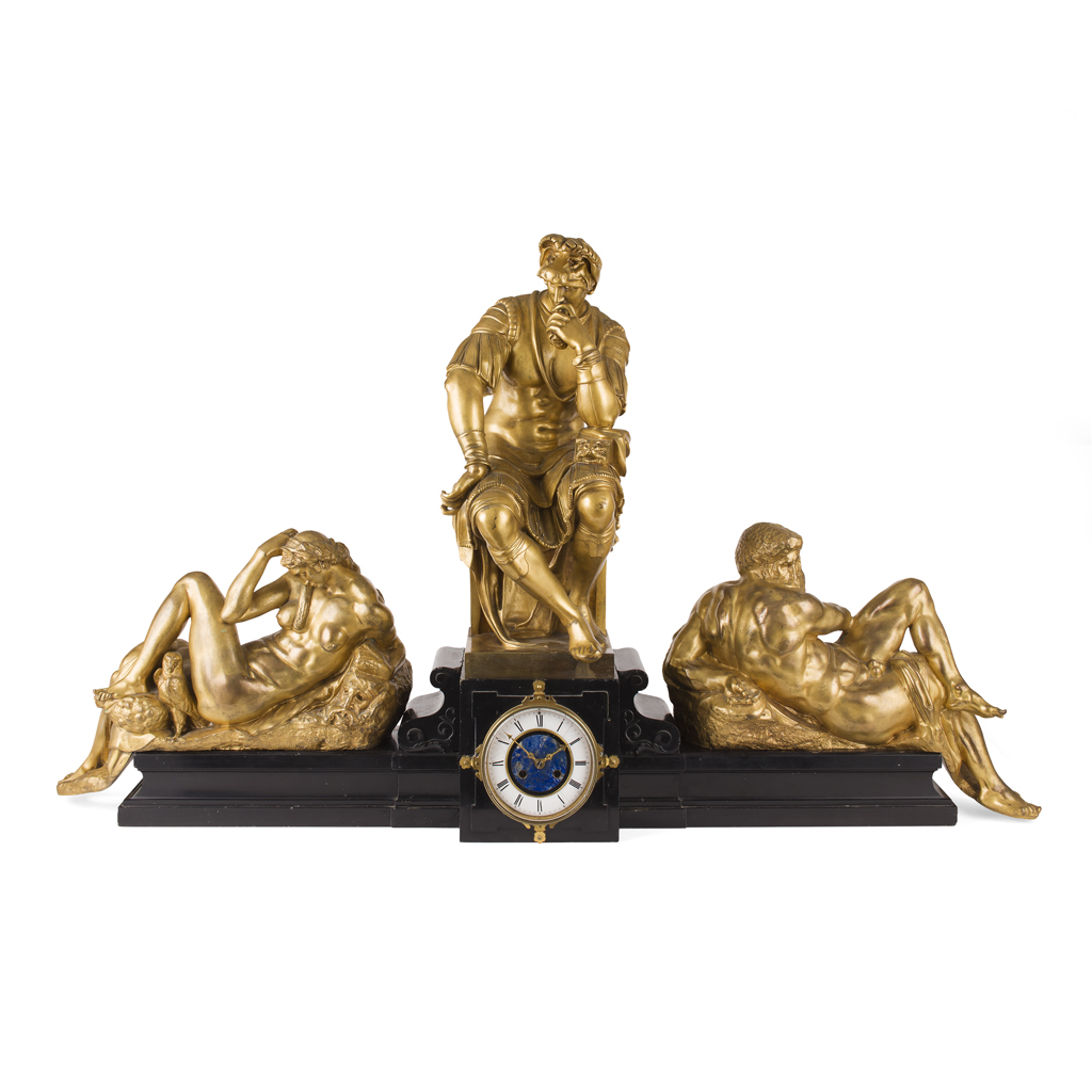 IMPRESSIVE FRENCH GILT BRONZE AND SLATE MANTEL CLOCK