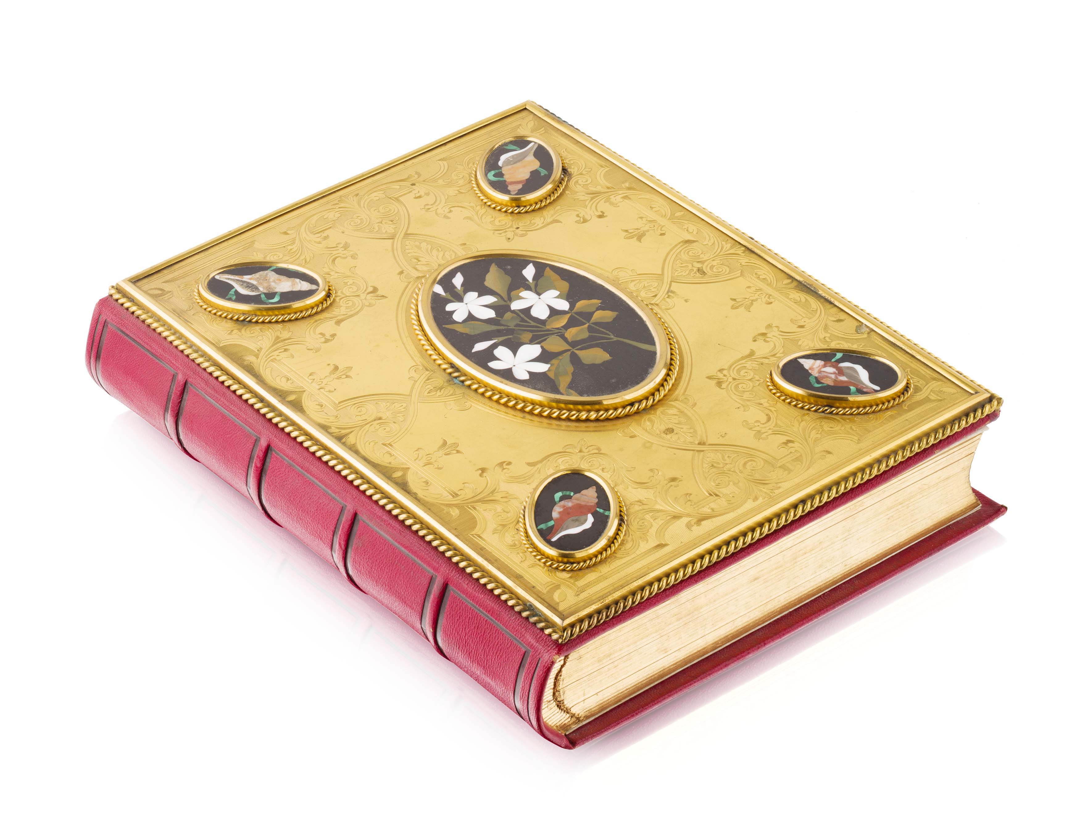 LATE VICTORIAN GILT METAL AND PIETRA DURA MOUNTED ALBUM