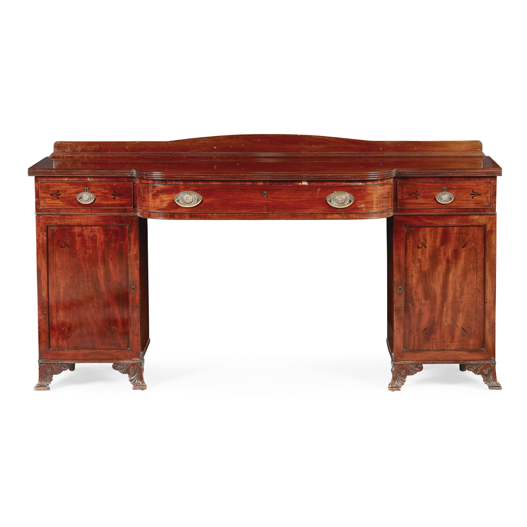 GEORGE IV MAHOGANY AND EBONY PEDESTAL SIDEBOARD