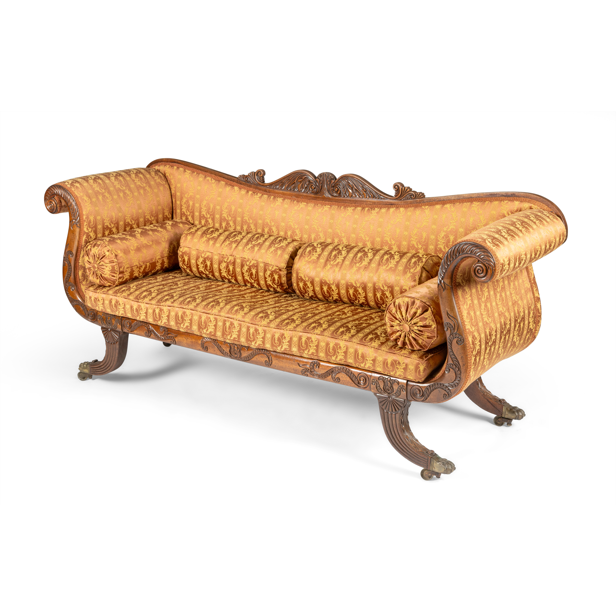A WILLIAM IV AND LATER CARVED MAHOGANY SOFA