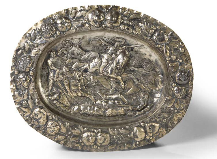 A 19th century oval silver gilt dish Probaby German