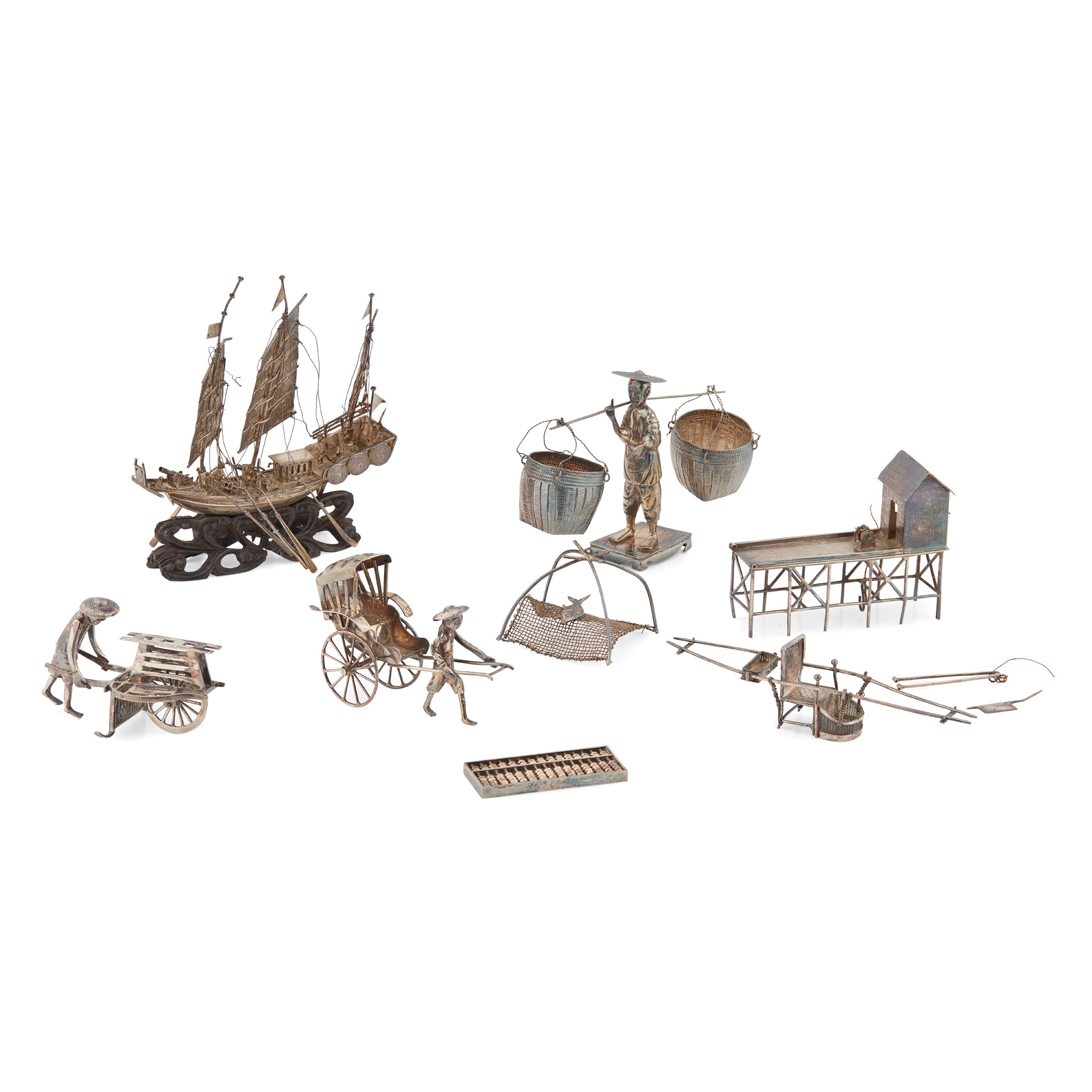 GROUP OF SEVEN CHINESE EXPORT SILVER MINIATURES