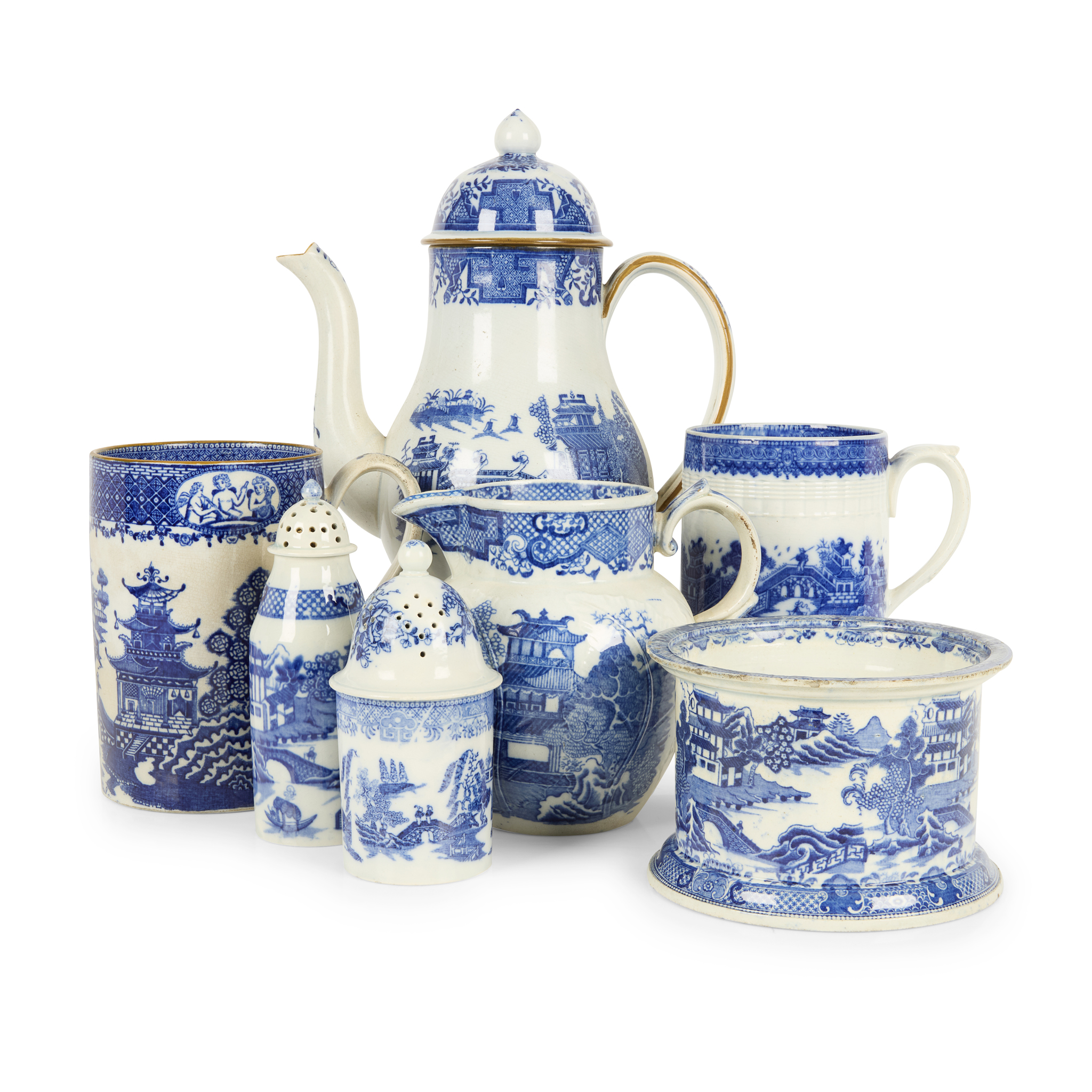 COLLECTION OF BLUE AND WHITE TRANSFER PRINTED WARES OF WELSH INTEREST