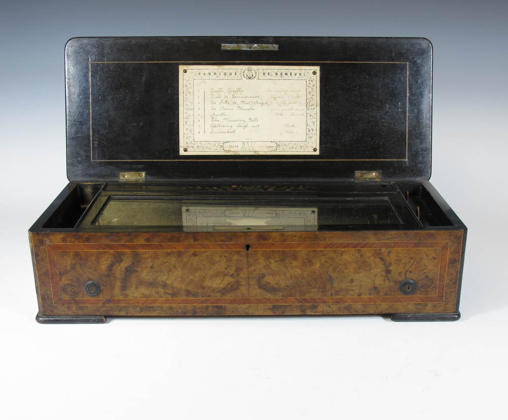 A Victorian cross banded walnut music box