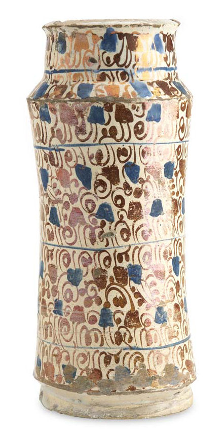 A Hispano Moresque Valencia (Narbonne) maiolica albarello, second half of the 16th century