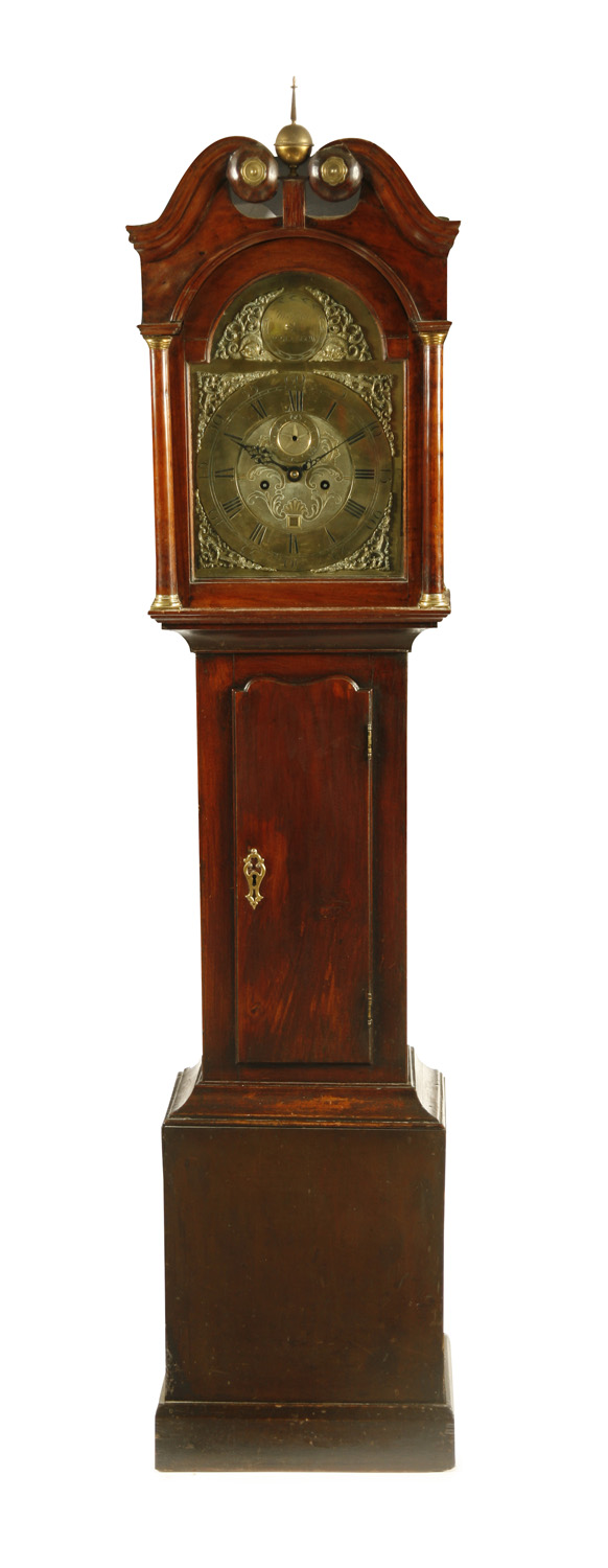 GEORGIAN MAHOGANY EIGHT DAY LONG CASE CLOCK, BY J.N. BARR PT GLASGOW