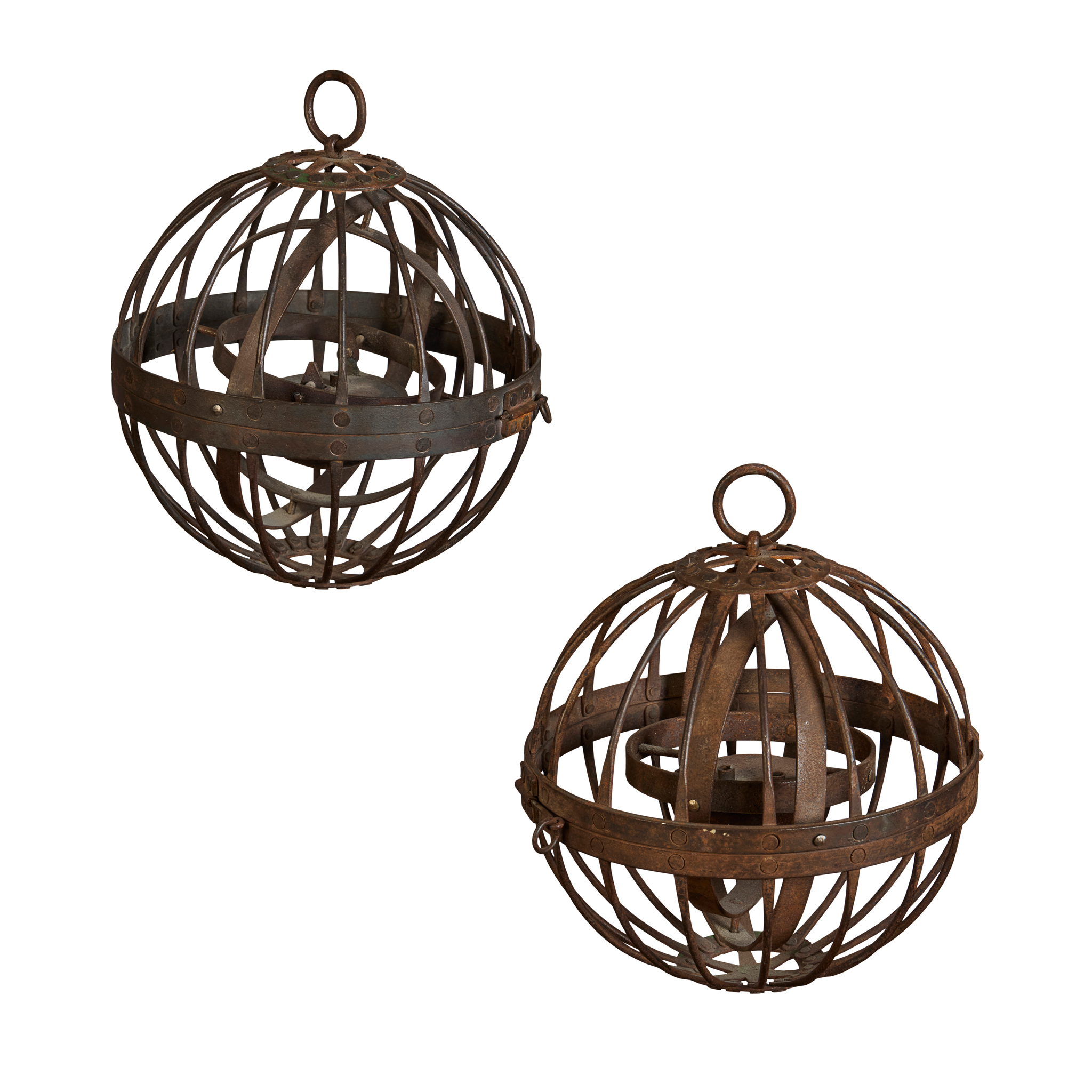 PAIR OF IRON SHIP'S GIMBAL LANTERNS