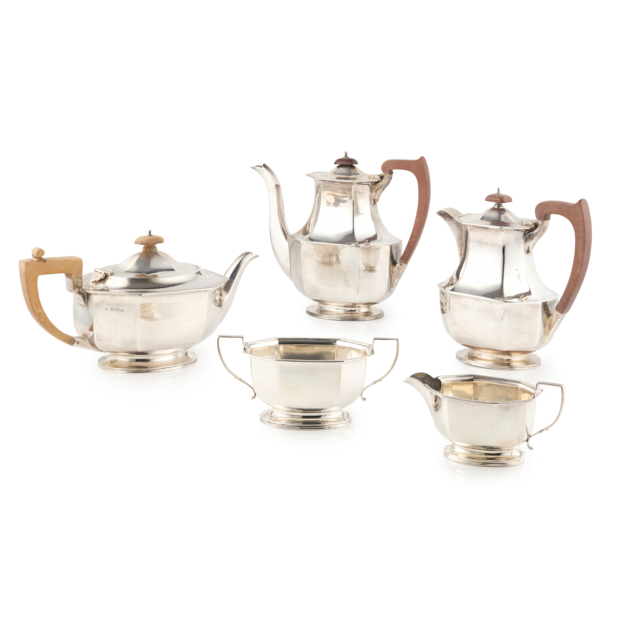 A 1930s MATCHED FIVE PIECE TEA & COFFEE SERVICE
