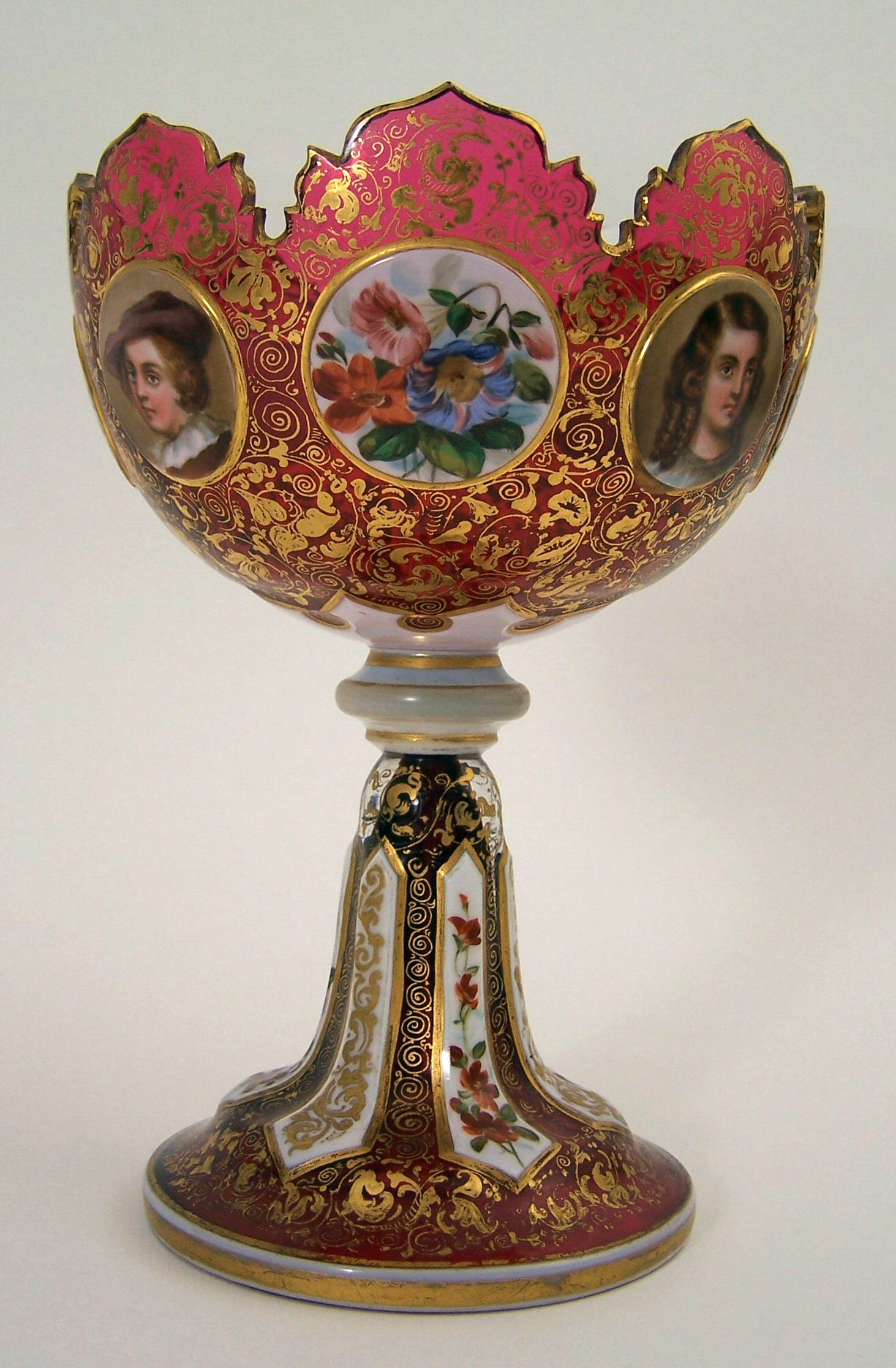 A Bohemian ruby glass tazza,