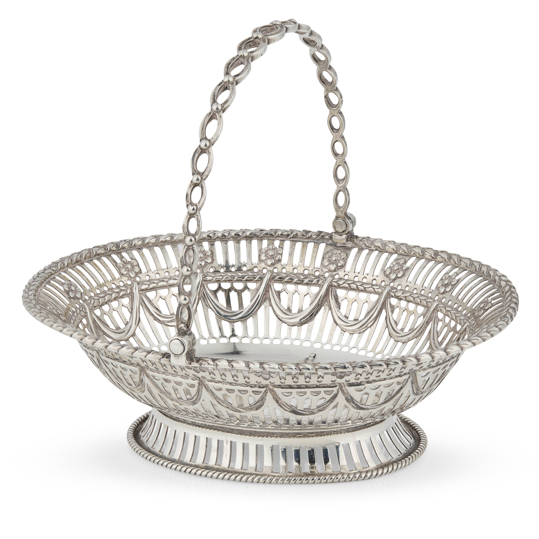 A SMALL GEORGE III SWING-HANDLED BASKET